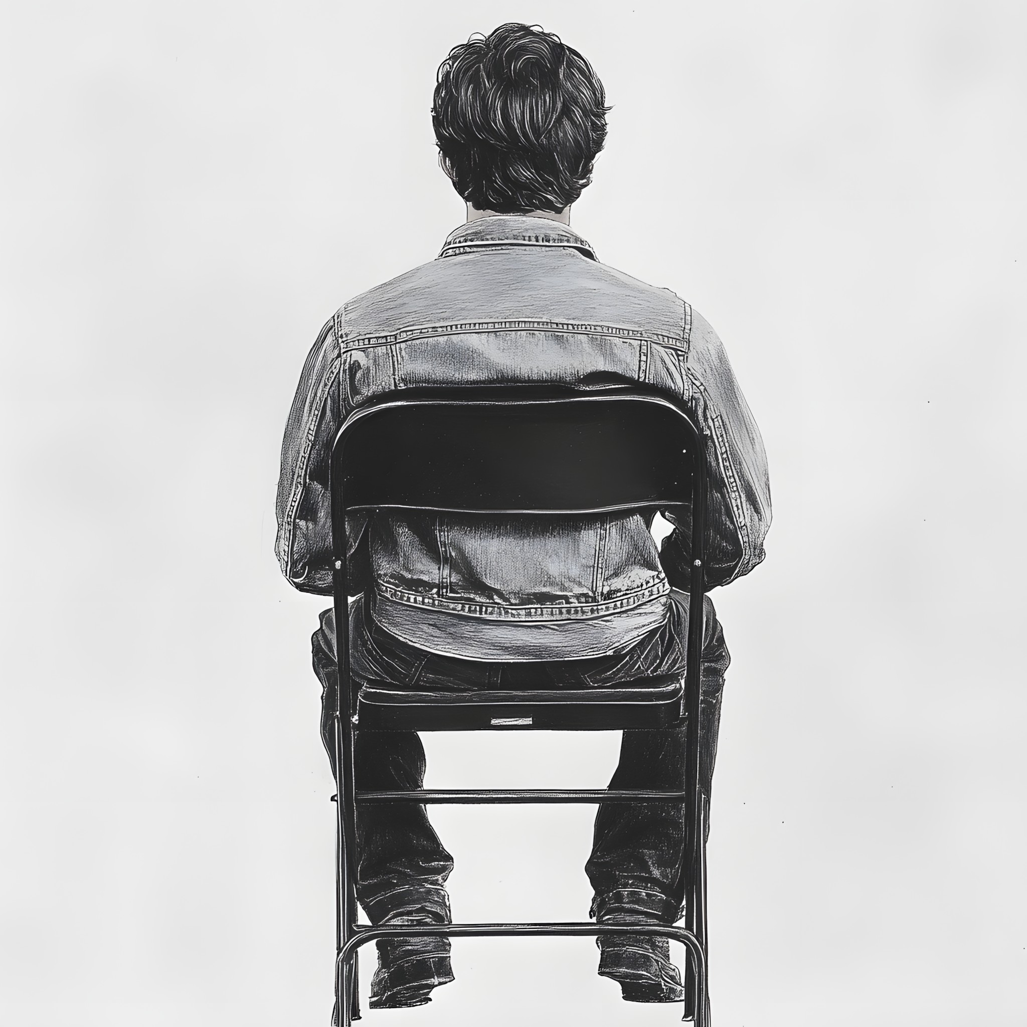 Sitting, Black, Furniture, Monochrome photography, Black and white, Monochrome, Grey, Bag, Denim, Comfort, Chair, Folding chair, Baggage