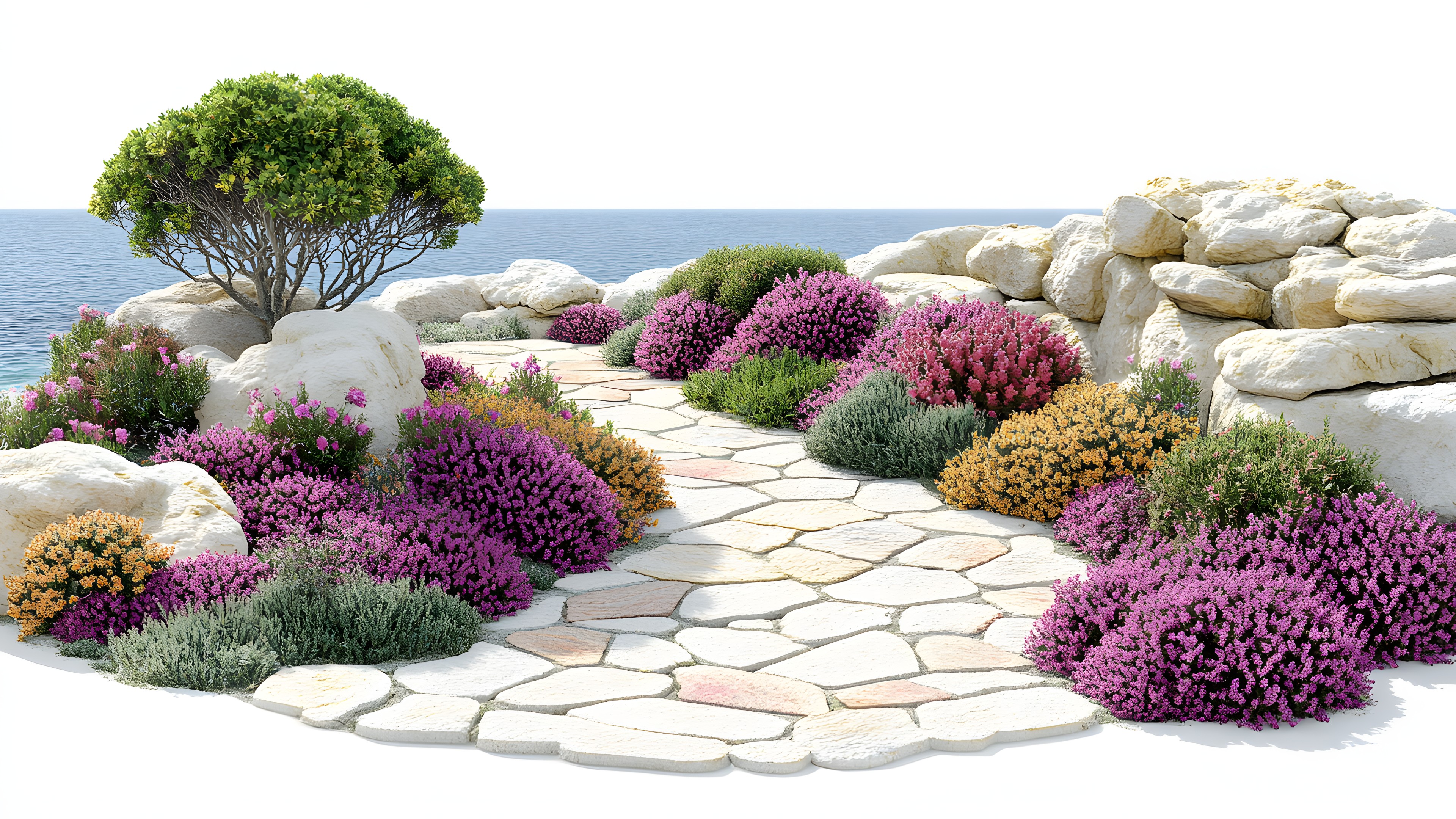 Flower, Shrub, Garden, Groundcover, Flowering plant, Landscaping, Botanical garden, Herbaceous plant, Wildflower, Perennial plant, Herb, Evergreen, Geraniums, Alyssum, Touch-me-not
