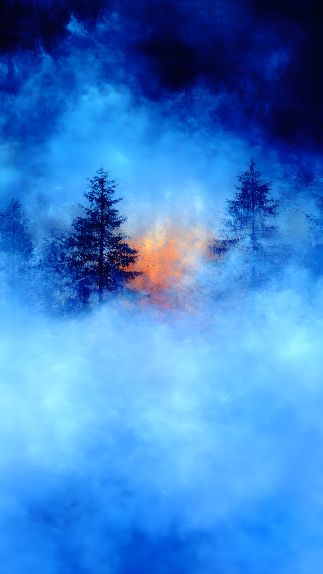 Blue, atmospheric phenomenon, Fog, Mist, Meteorological phenomenon, Smoke, Evening, Winter, Conifers, Fir, Haze, Pine family, Spruce-fir forests, Larch, Old-growth forest, Tropical and subtropical coniferous forests, Heat