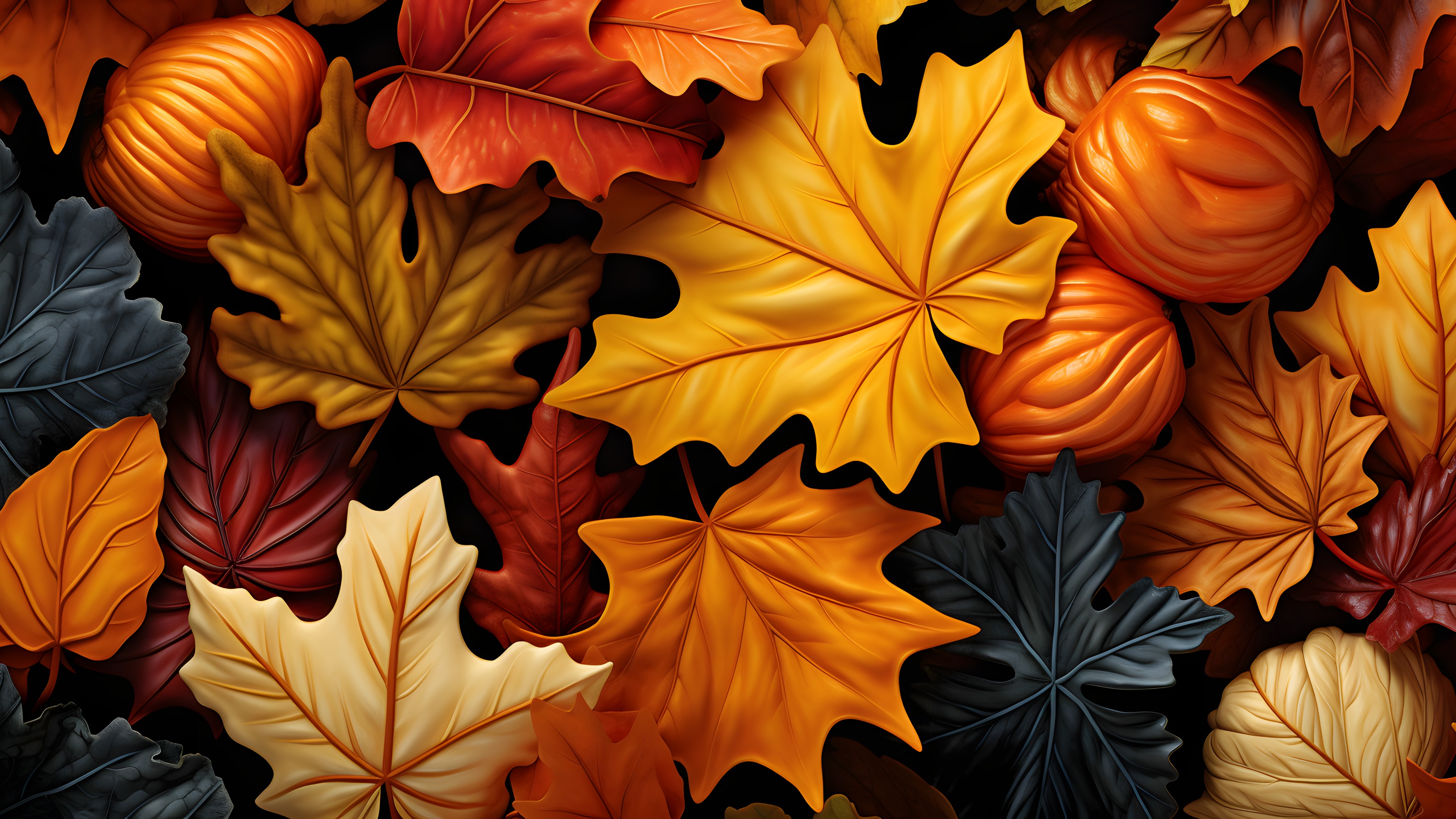 Brown, Light, Leaf, Nature, Black, Natural environment, Orange, Amber, Yellow, Deciduous, Red, Woody plant, Tints and shades, Wood, Pattern, Symmetry, Event, Groundcover, Art, Still life photography