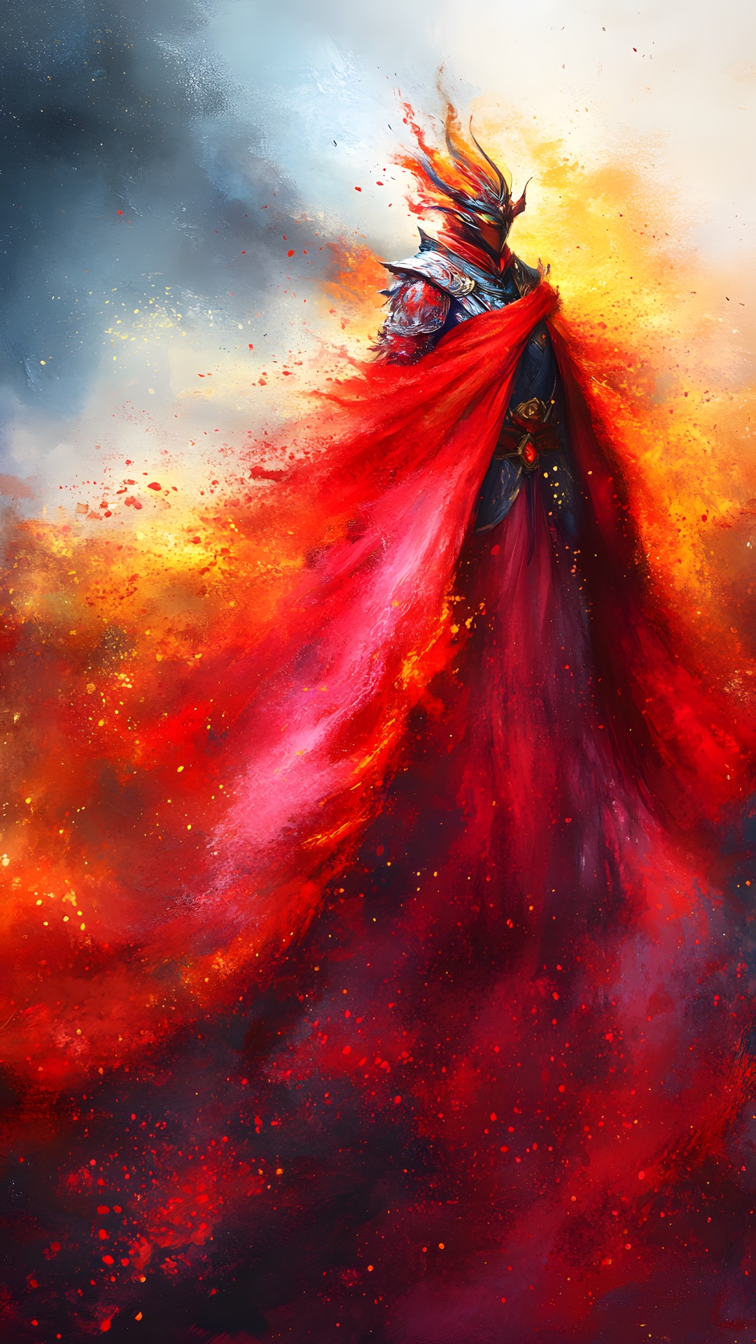 Red, Fictional character, CG artwork, Costume, Graphics, Cloak, Animation, Mythology, Graphic design, Supernatural creature, Costume design, Fire, Fiction