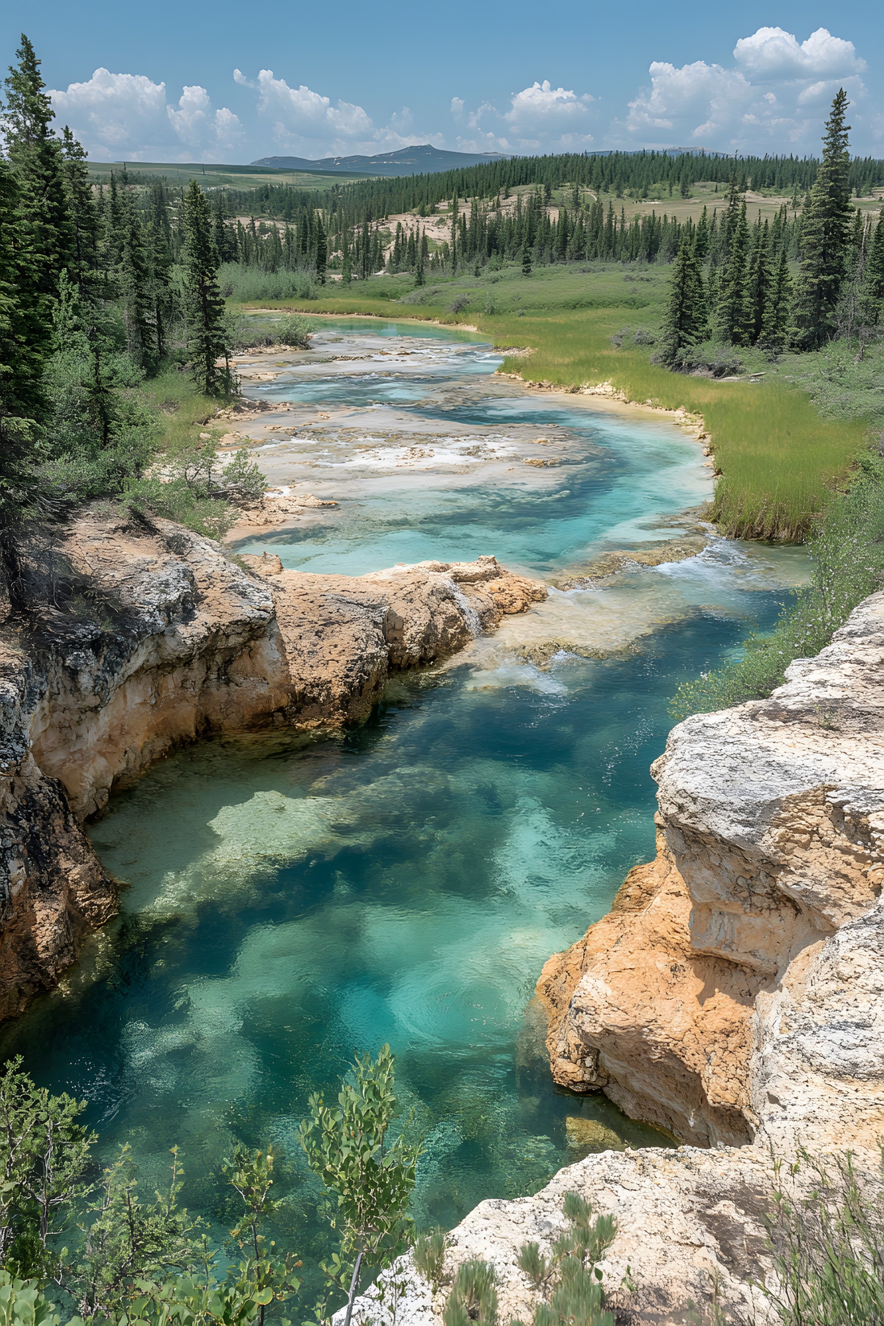 Water resources, Water, Body of water, Natural landscape, Watercourse, Stream, Rock, Terrain, Bank, Wilderness, Fluvial landforms of streams, Mountain river, Riparian zone, River, Creek, Lake, Spring, Outcrop, Bedrock, Mineral spring