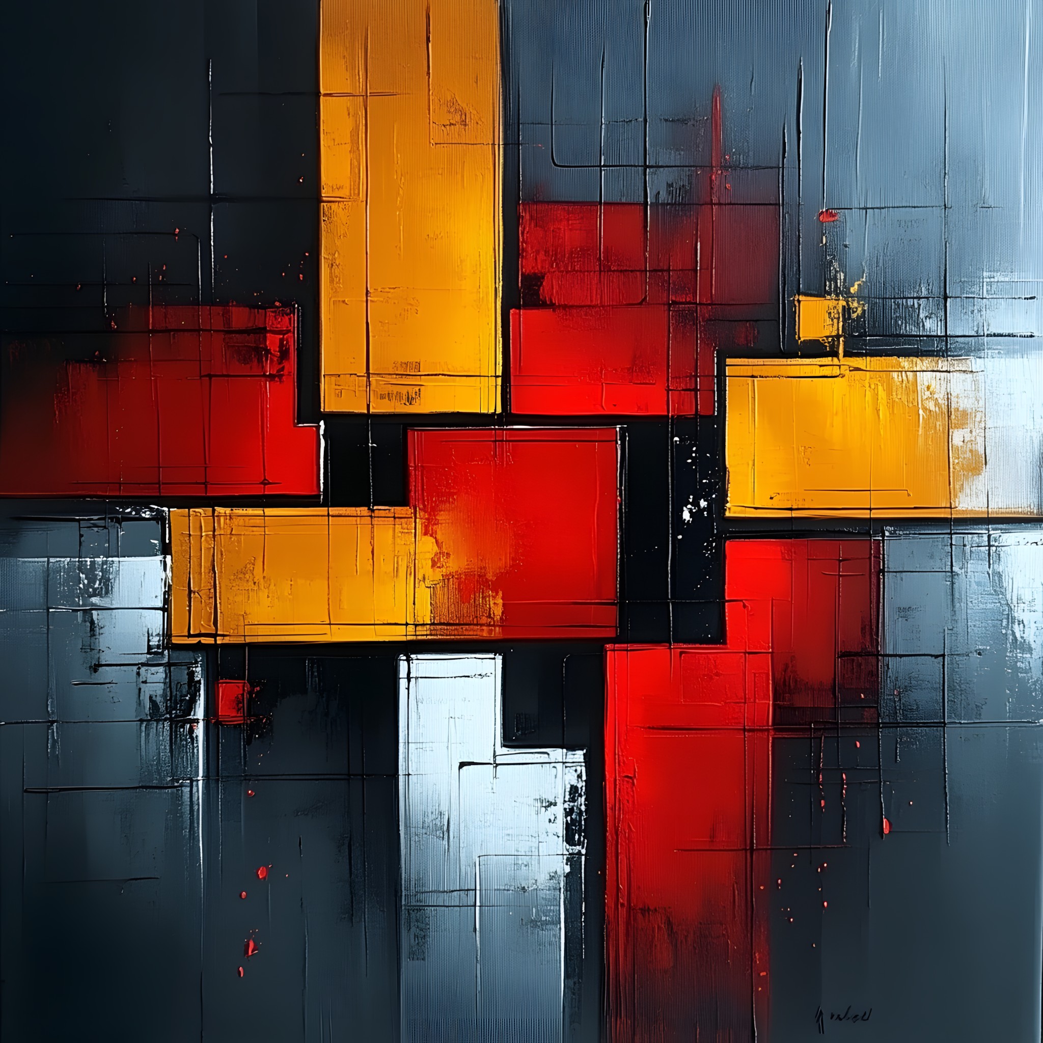 Red, Yellow, Orange, Modern art, Paint, Art Paint, Graphics, Acrylic paint, Graphic design