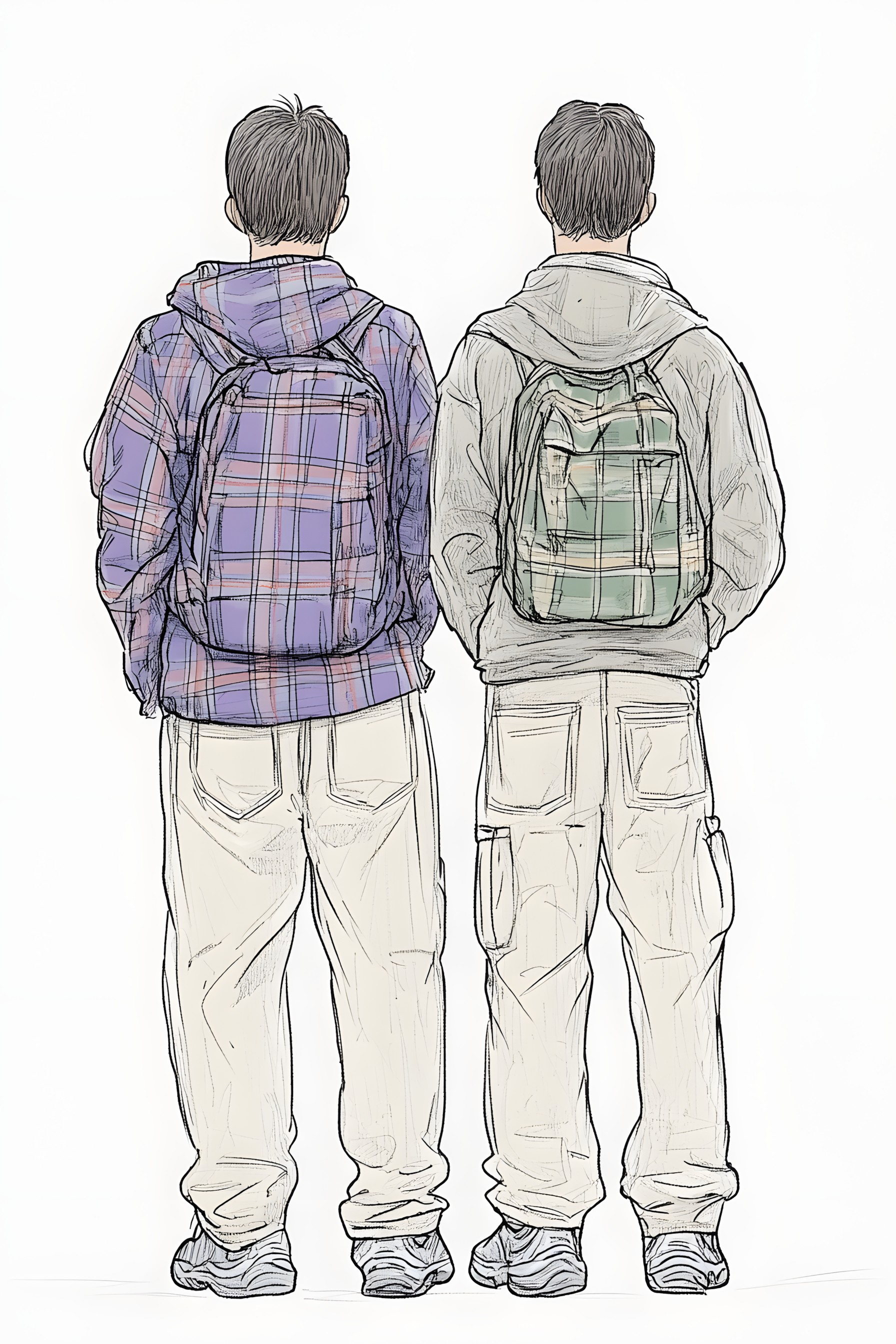 Drawing, Sketch, Illustration, Fashion illustration, Line art, Pocket, Animation, Backpack, Walking