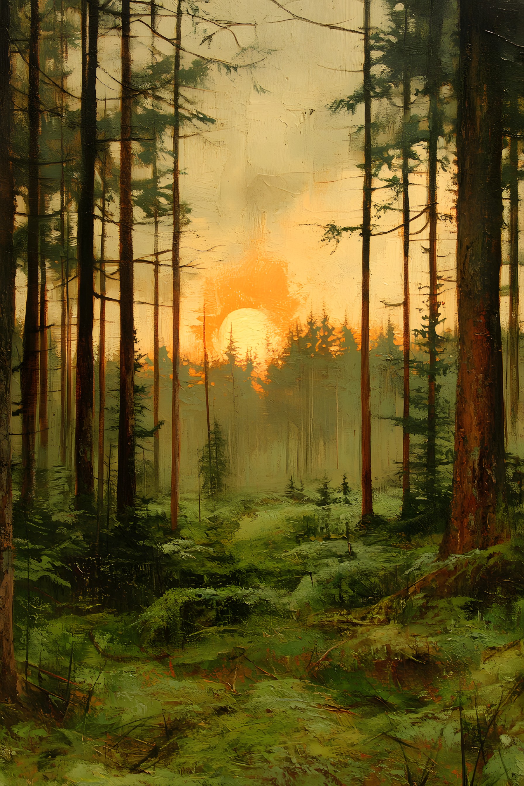 Nature, Forest, atmospheric phenomenon, Woodland, Northern hardwood forest, Spruce-fir forests, Jungle, Old-growth forest, Grove, Temperate broadleaf and mixed forest, Dawn, Evening, Tropical and subtropical coniferous forests, Watercolor painting, Autumn, Conifers, Bayou, Larch, Acrylic paint, Pine family