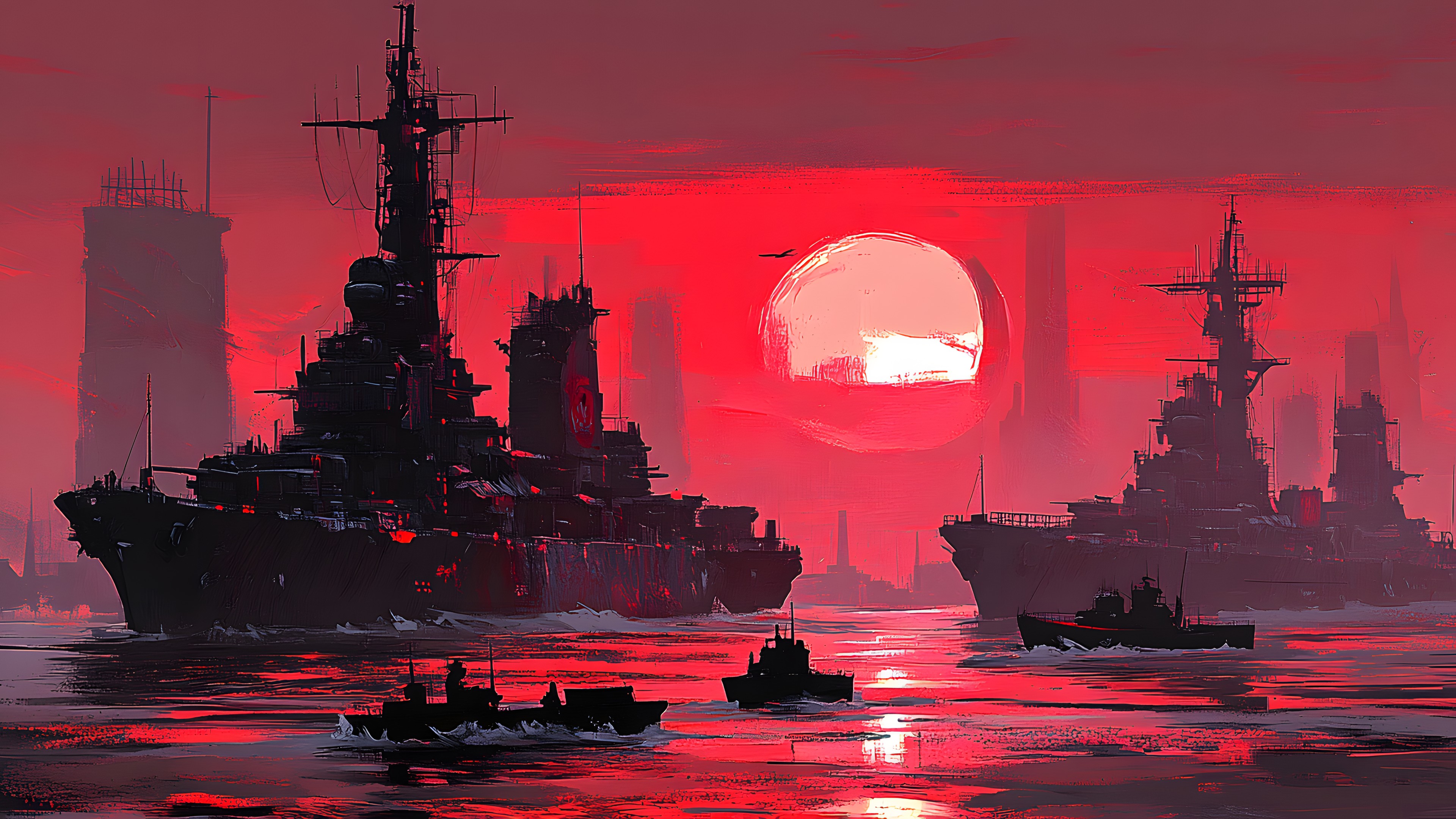 Watercraft, Red sky at morning, Afterglow, Sunset, Dusk, Boat, Sunrise, Ocean, Astronomical object, Dawn, Silhouette, Battleship, Ship, Naval architecture