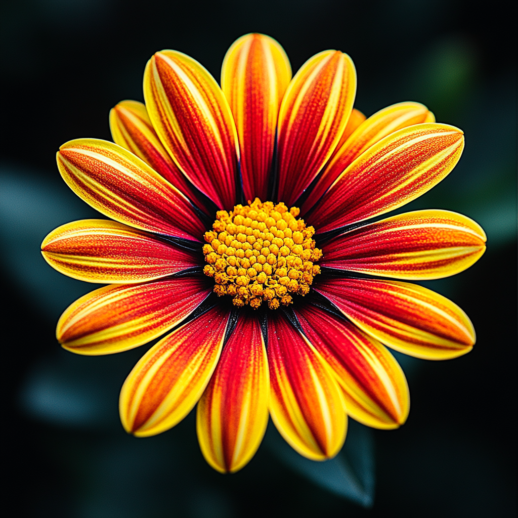 Flower, Petal, Red, Yellow, Orange, Close-up, Macro photography, Daisy family, Symmetry, Pollen, Forb, Still life photography, Wildflower