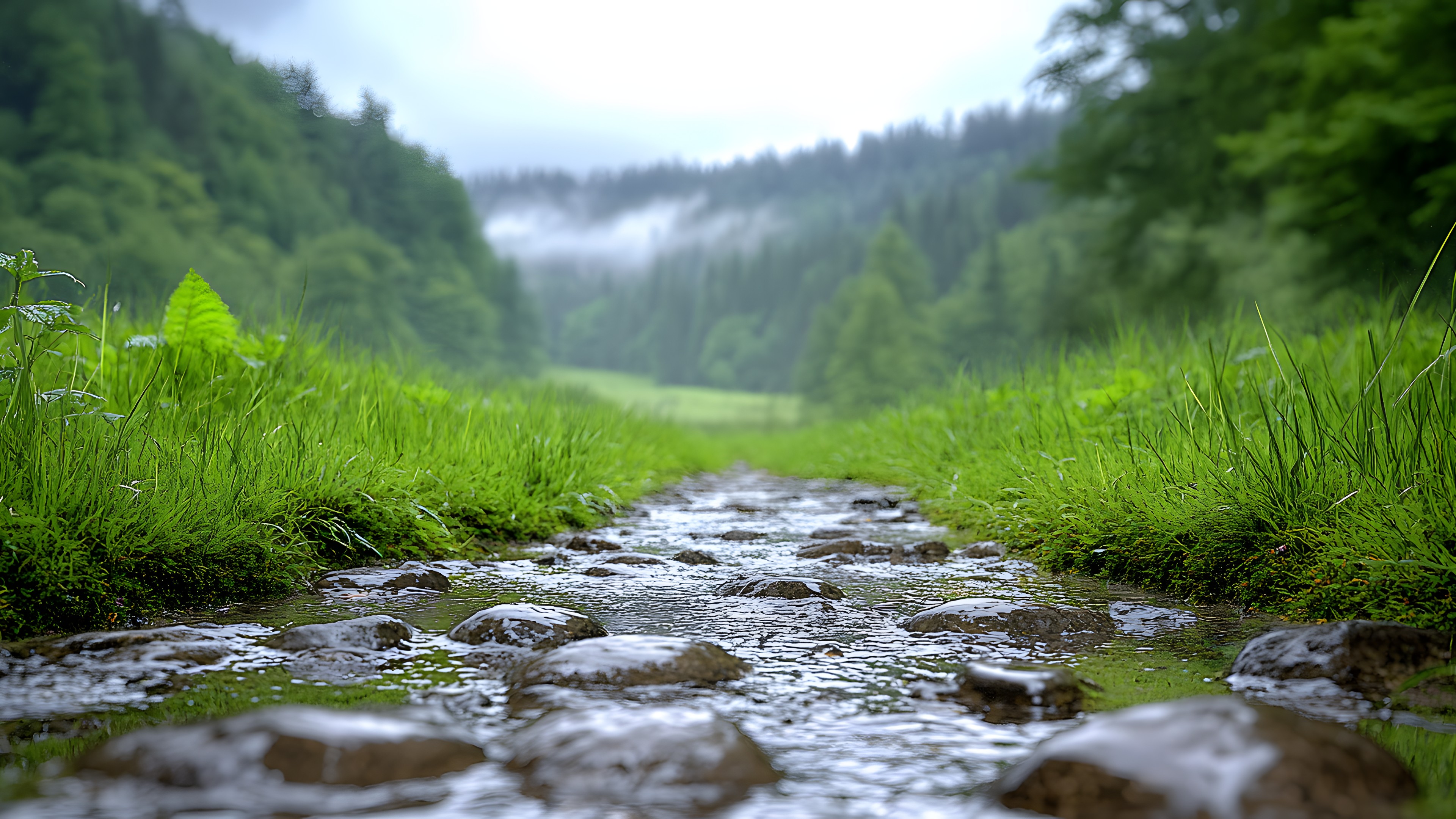 Green, Grass, Natural environment, Nature, Natural landscape, Stream, Watercourse, Landscape, Forest, Groundcover, Fluvial landforms of streams, Riparian zone, Wetland, Nature reserve, Stream bed, River, Creek, Arroyo, Riparian forest, Mountain river