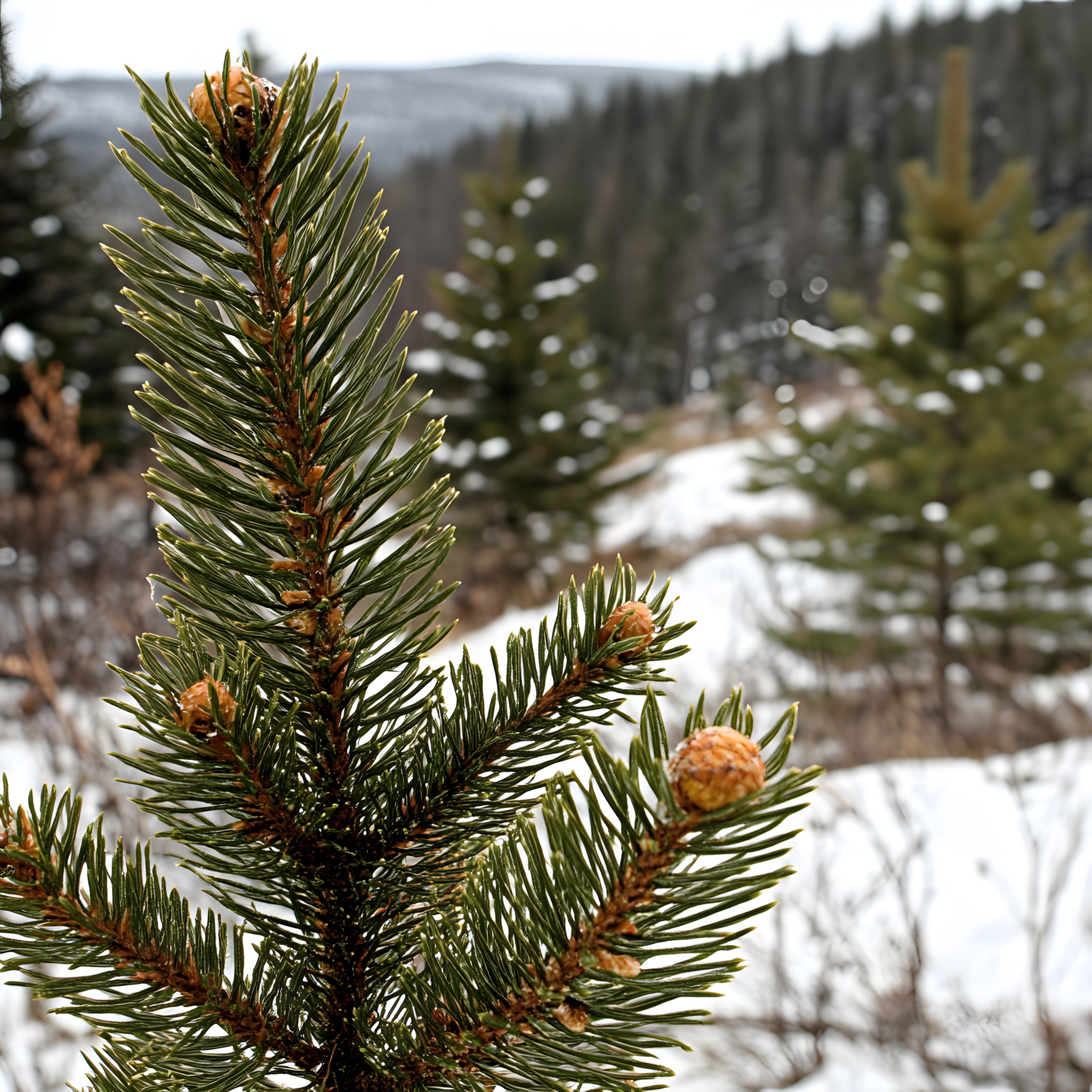 Branch, Larch, Woody plant, Twig, Conifers, Ponderosa pine, Natural material, Evergreen, Black spruce, Winter, Pine, Virginia pine, Grand fir, Cupressaceae, Fir, Pine family, Spruce, Tropical and subtropical coniferous forests, Spruce-fir forests, Colorado pinyon