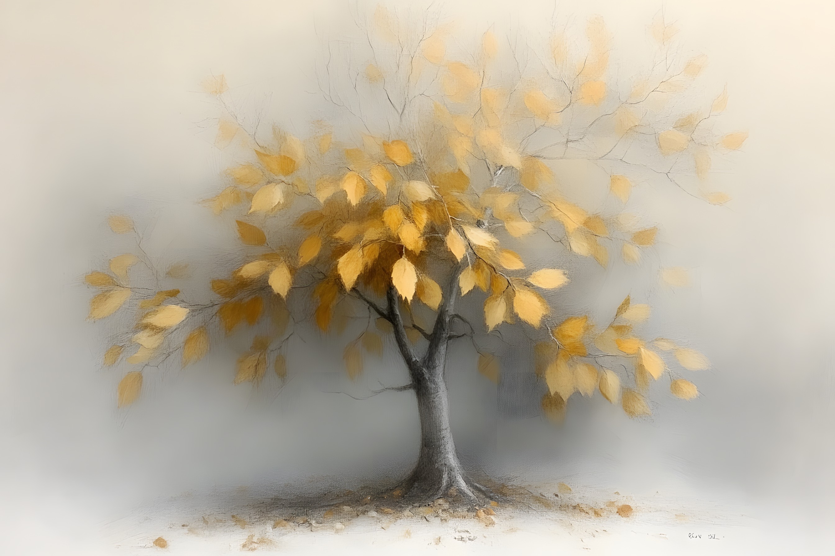 Branch, Twig, Woody plant, Fog, Mist, Autumn, Still life photography, Watercolor painting