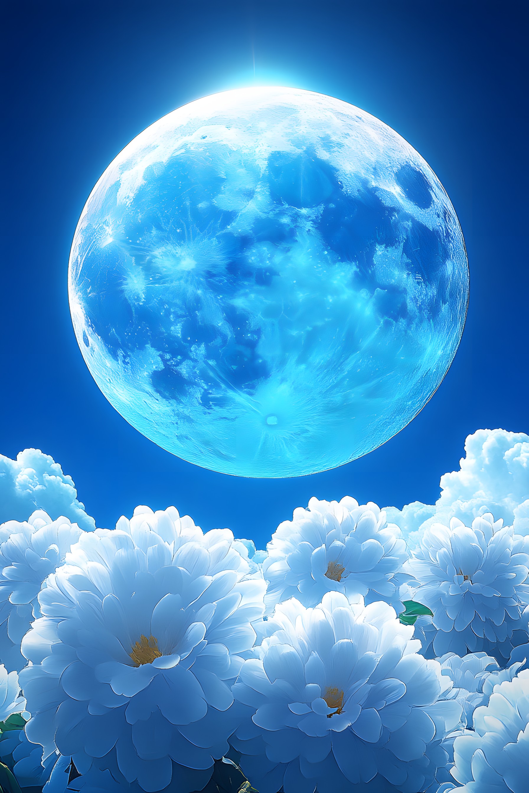 Blue, Moon, Astronomical object, Petal, Moonlight, Full moon, Flowering plant, Celestial event, Rose family, Meteorological phenomenon, Sphere, Rose, Night