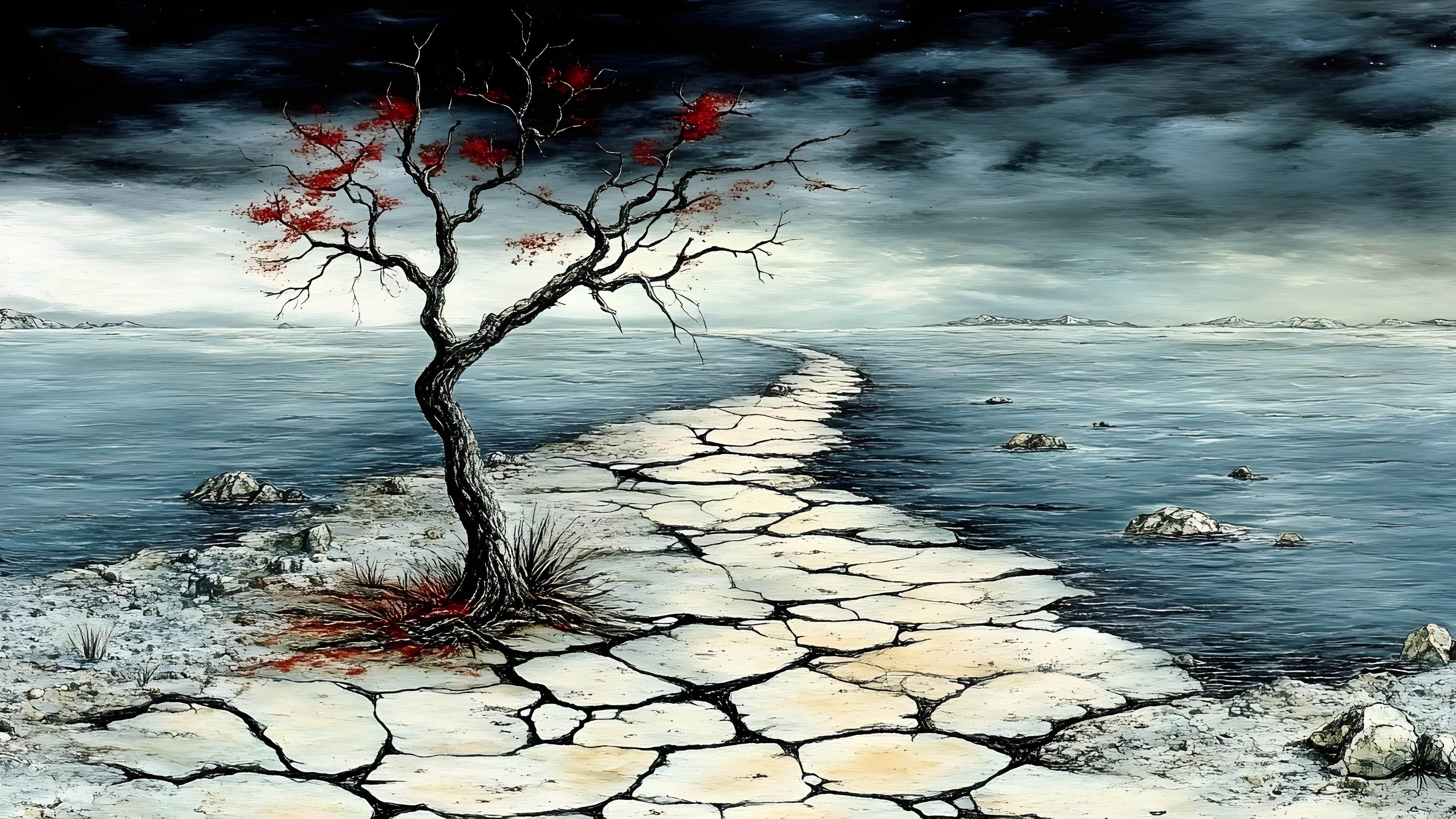 Watercolor painting, Modern art, Wind, Wetland