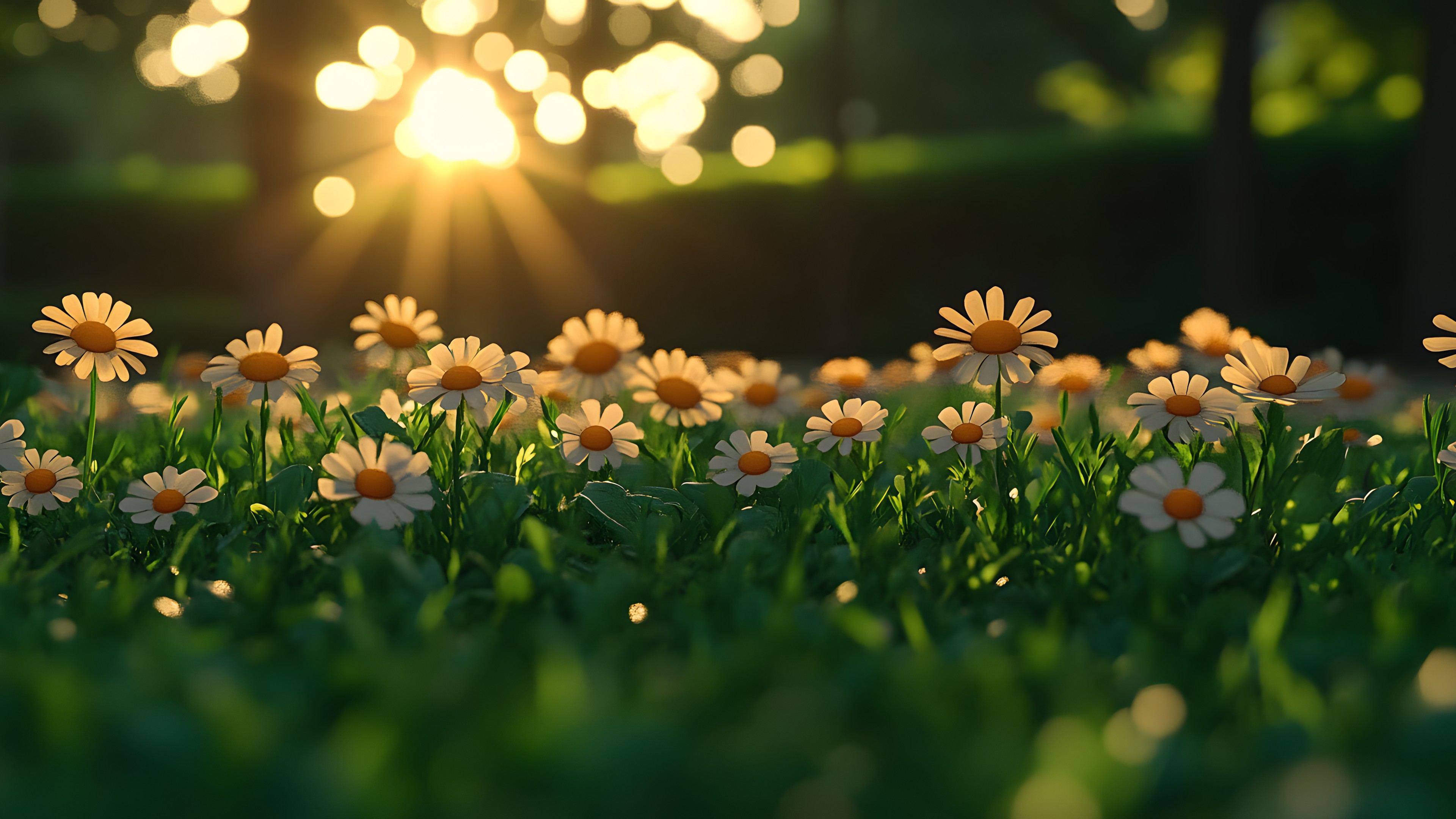 Flower, Yellow, Green, Petal, Sun, Spring, Sunlight, Wildflower, Roman chamomile, Daisy family, Herbaceous plant, Lens flare, Marguerite daisy, Bellis, Common daisy, Astronomical object, Backlighting, Chamomile, Sunrise, Perennial plant