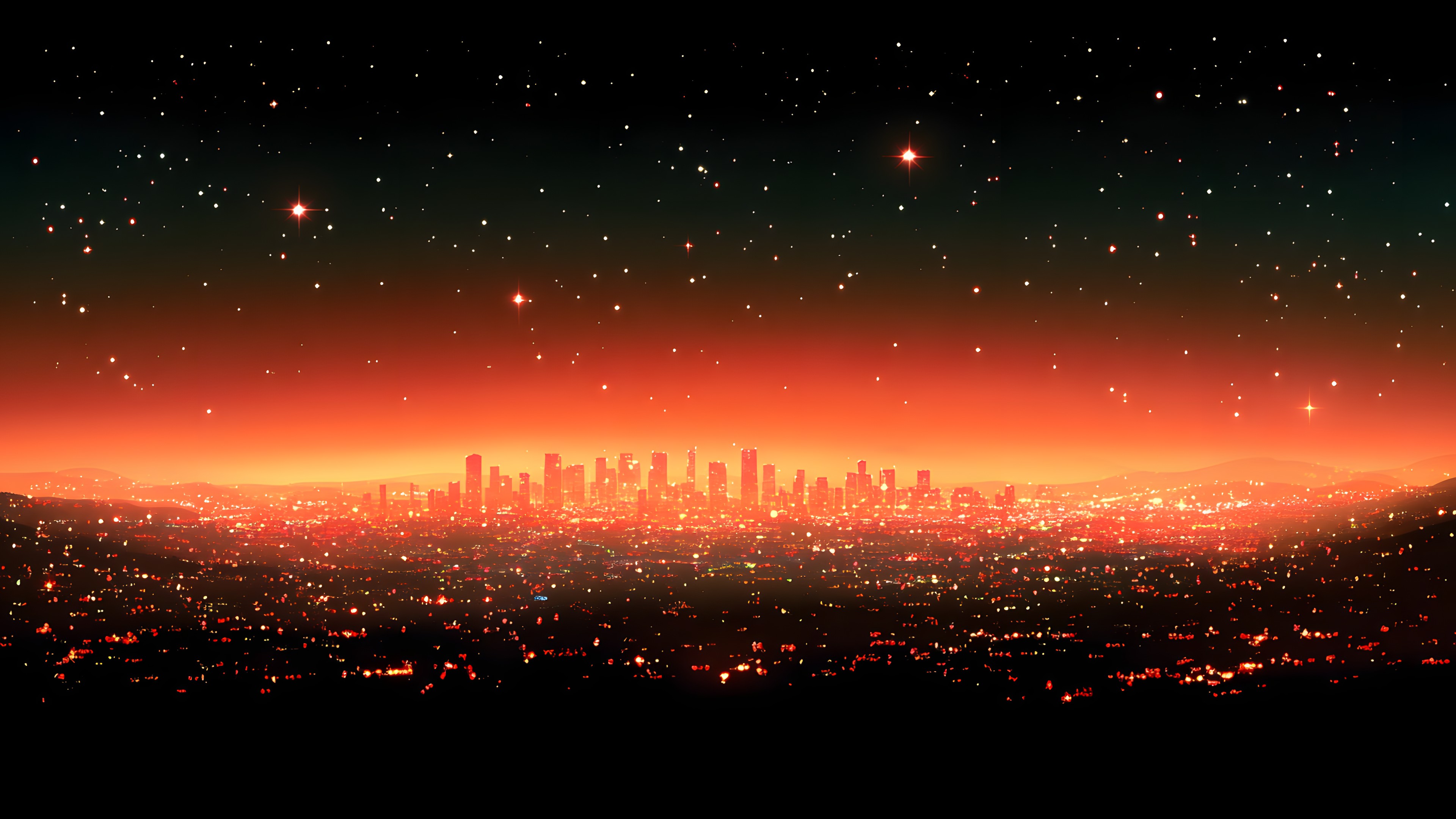 City, Night, Orange, Astronomical object, Metropolitan area, Metropolis, Cityscape, Skyline, Midnight, Star, Evening, High-rise building, Astronomy, Dusk, Skyscraper, Universe, Red sky at morning, Outer space, Science, Afterglow