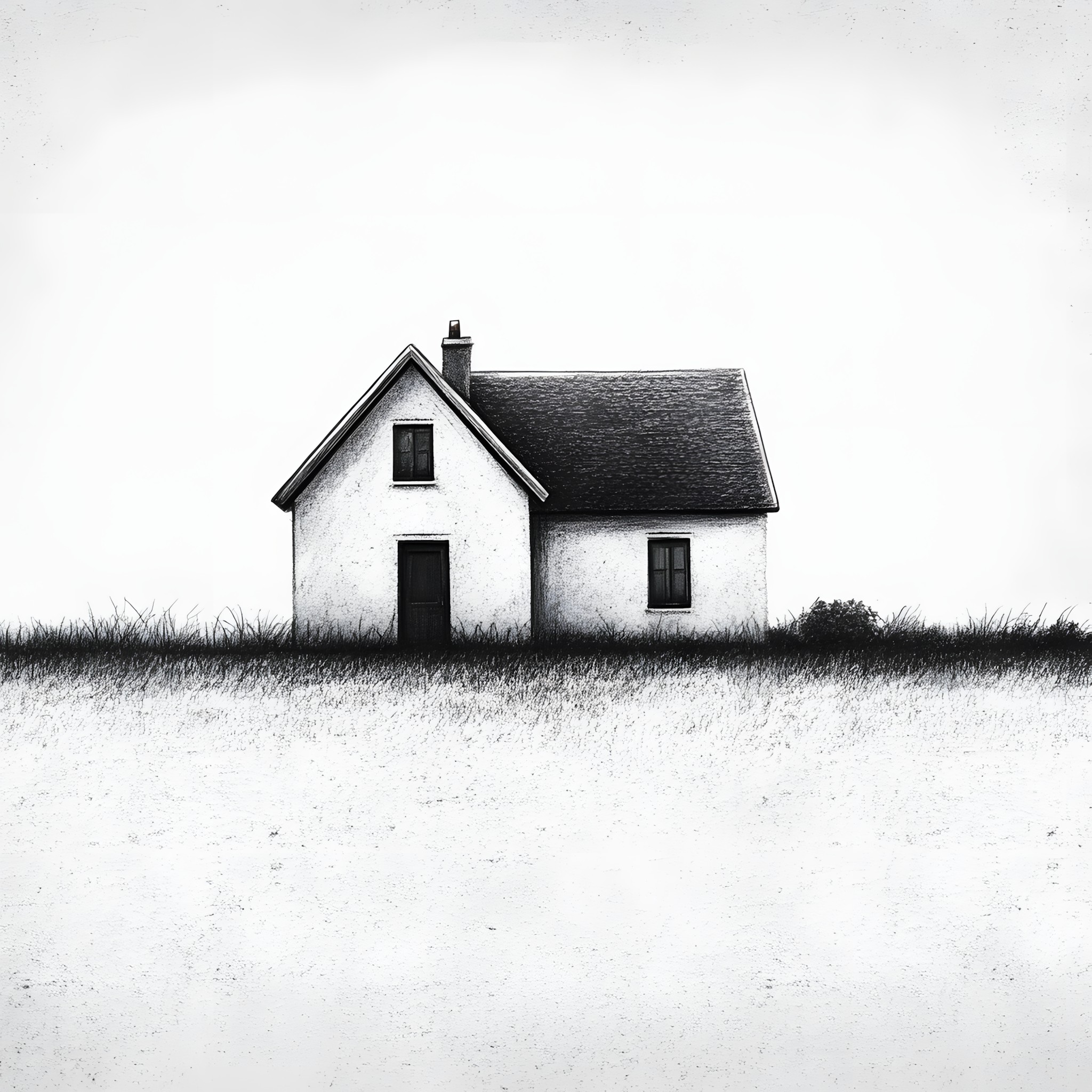 White, Monochrome photography, Roof, Black and white, Monochrome, Cottage, Farmhouse, Grey, Hut, Sketch, Still life photography, Croft, Shed