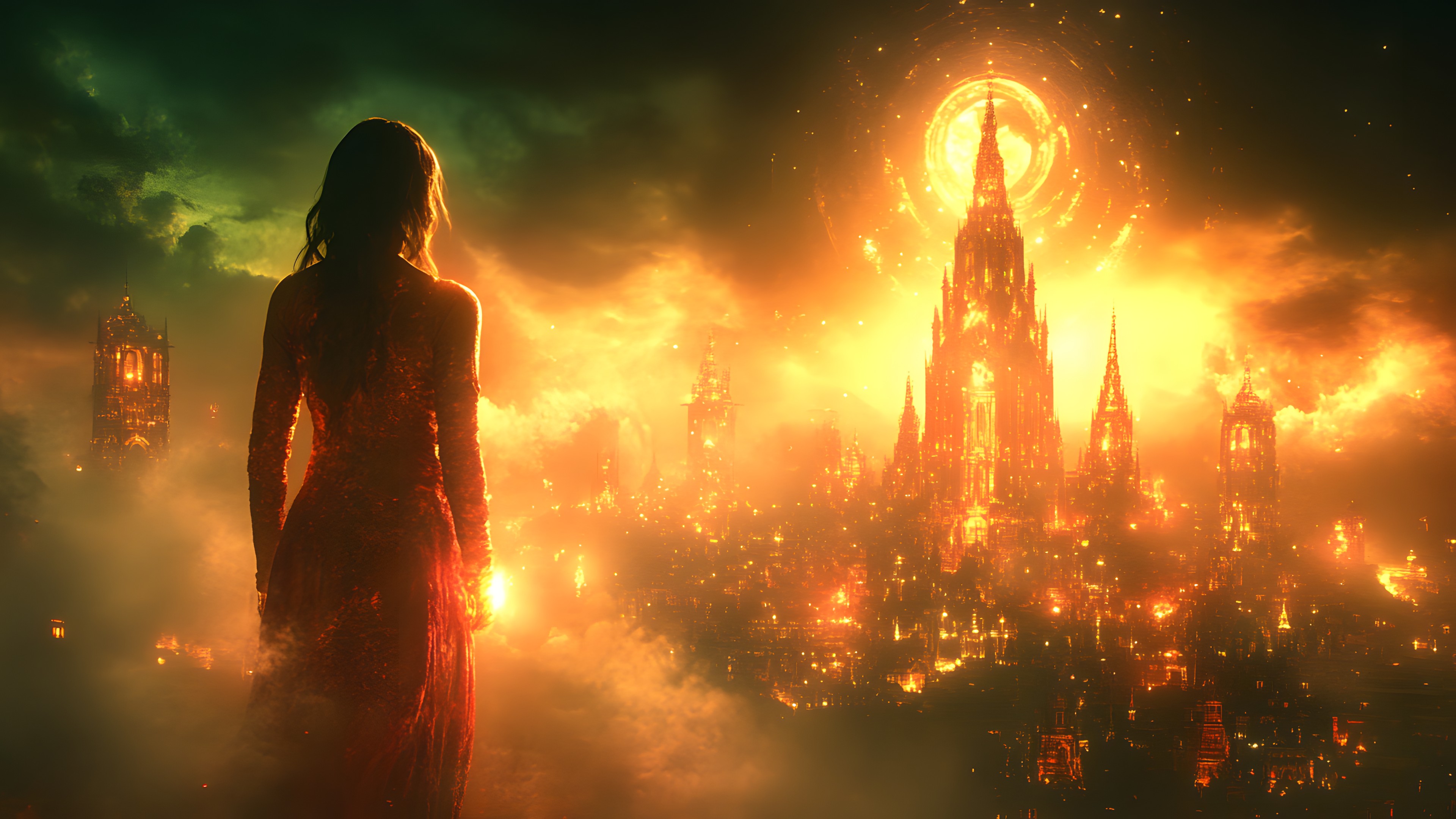 Orange, CG artwork, Fictional character, Heat, Lens flare, Fire, Animation, Backlighting, Film, Night, Fiction