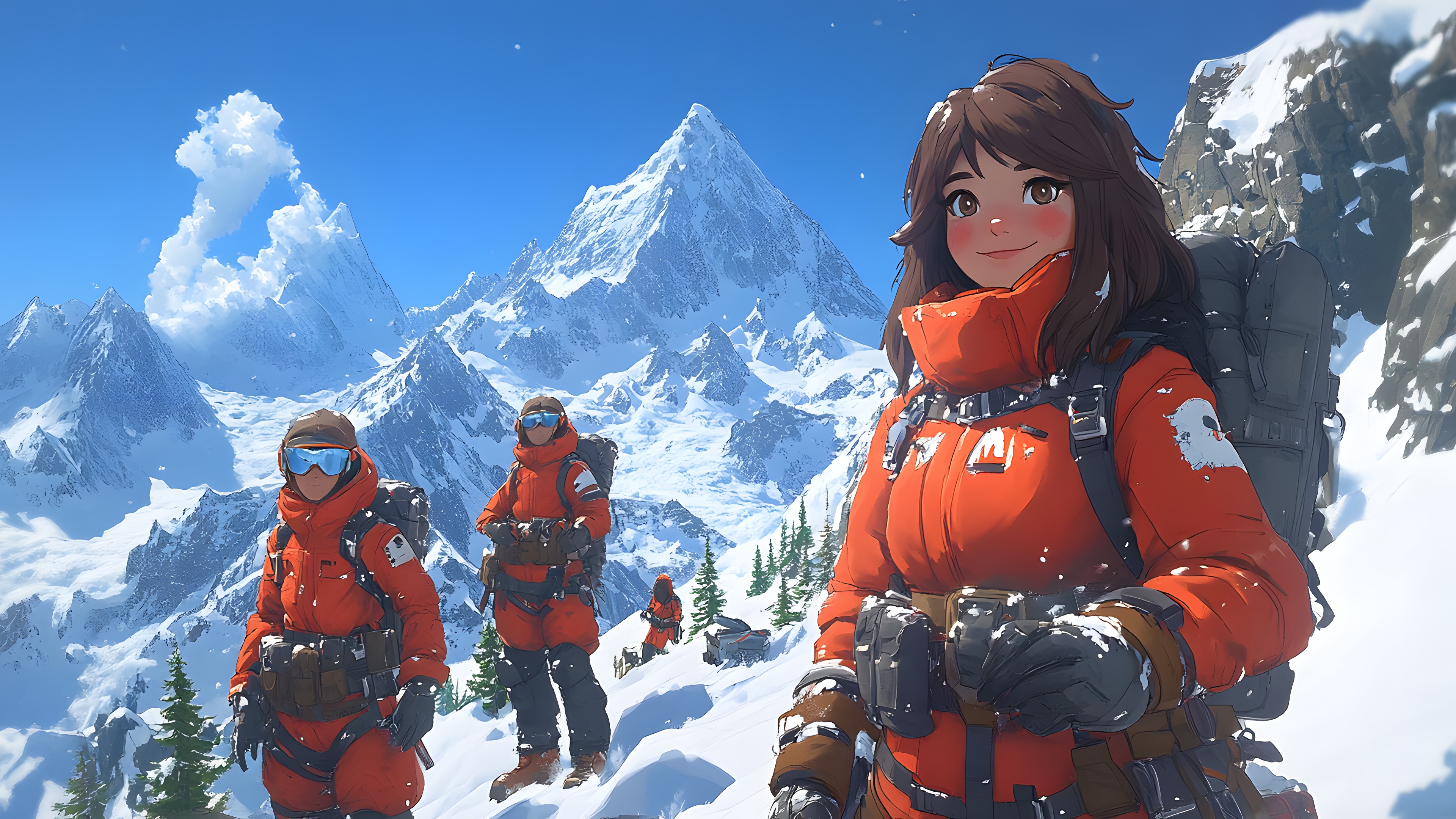 Winter, Snow, Animation, Glacial landform, Alps, Adventure, Freezing, Fictional character, Ice cap, Mountaineer, Playing in the snow, Animated cartoon, Glacier, Summit, Arctic, CG artwork, Walking, PC game