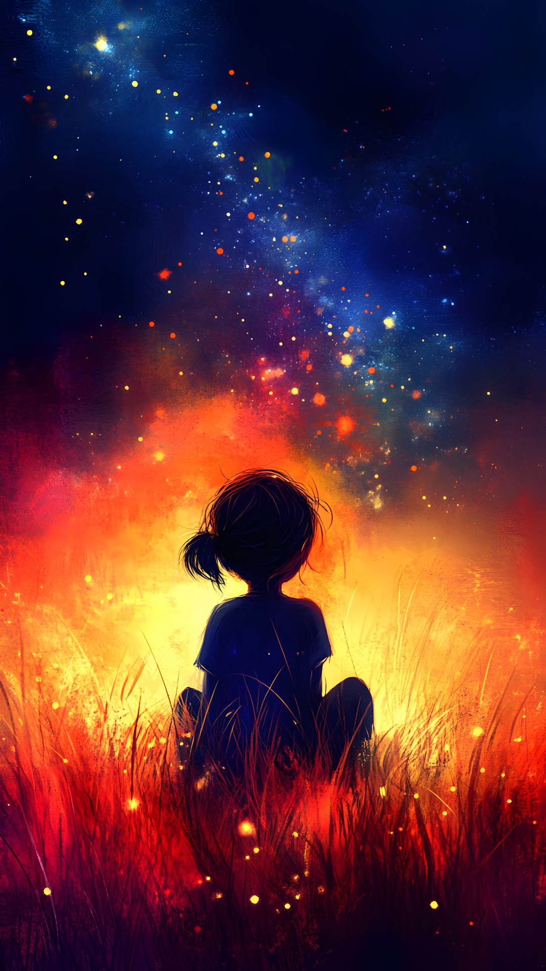 Astronomical object, Orange, Star, Universe, Graphics, Child, Night, Astronomy, Animation, Meteorological phenomenon, CG artwork, Outer space, Happiness, Red sky at morning, Backlighting, Fiction, Animated cartoon