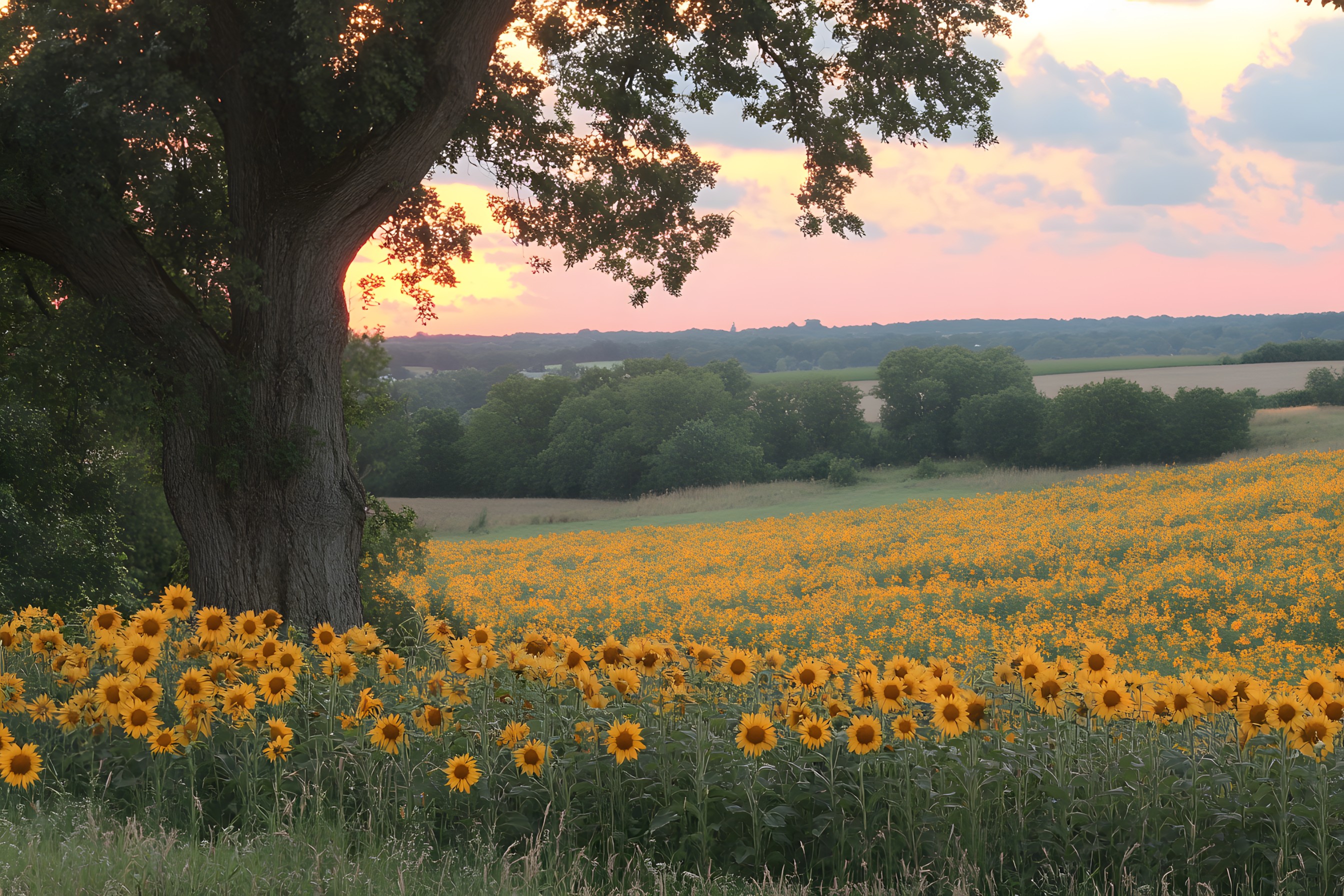 Flower, Common sunflower, Green, Yellow, Plants, Field, Summer, Agriculture, Grassland, Plantation, Plain, Meadow, Prairie, Rural area, Spring, Morning, Flowering plant, Wildflower, Farm, Crop