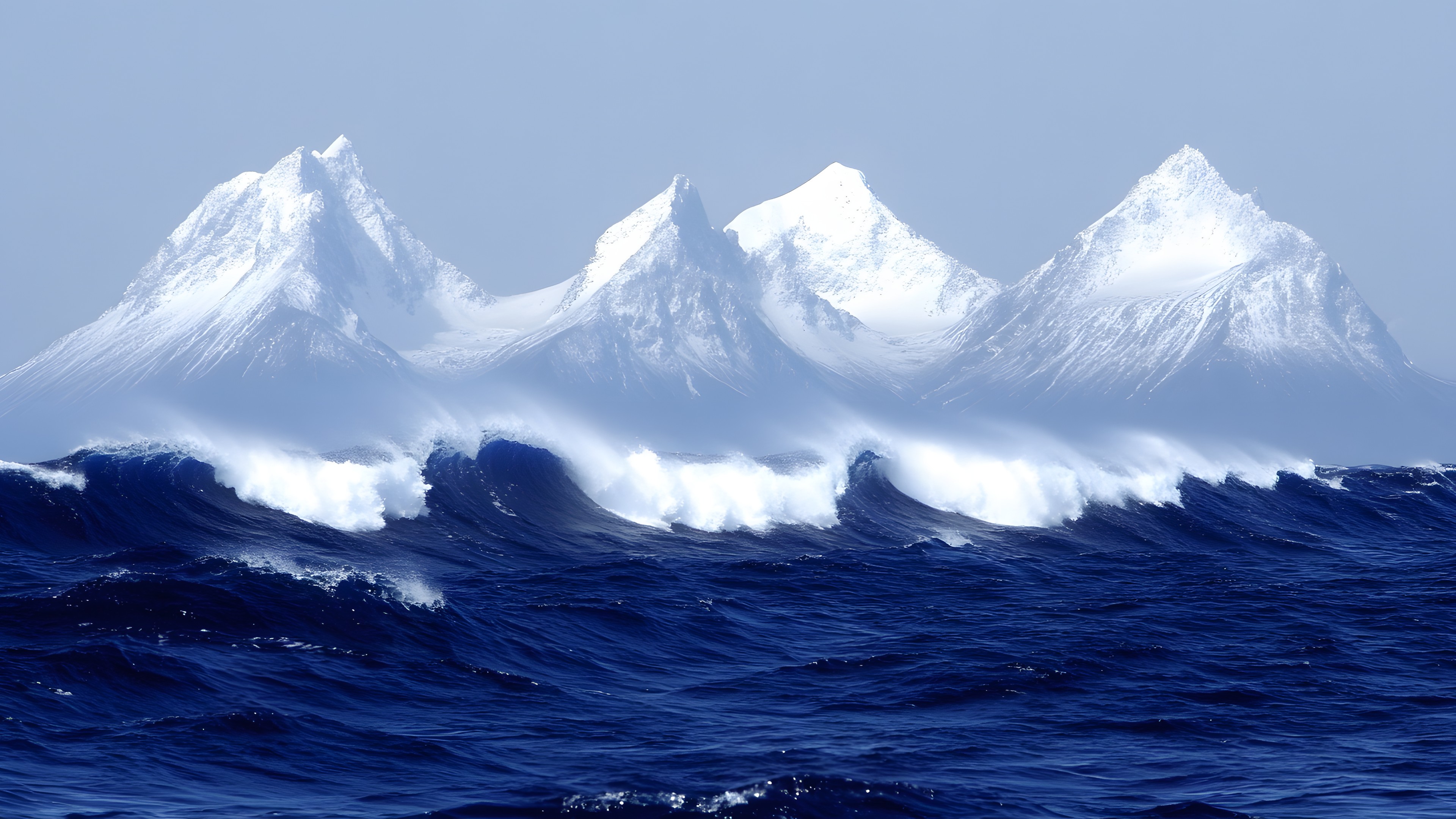 Blue, Cloud, Ocean, Sea, Wave, Glacier, Wind wave, Glacial landform, Cumulus, Ice cap, Ice, Summit, Arctic Ocean, Wind, Snow, Meteorological phenomenon, Arctic, Winter, Alps, Sound