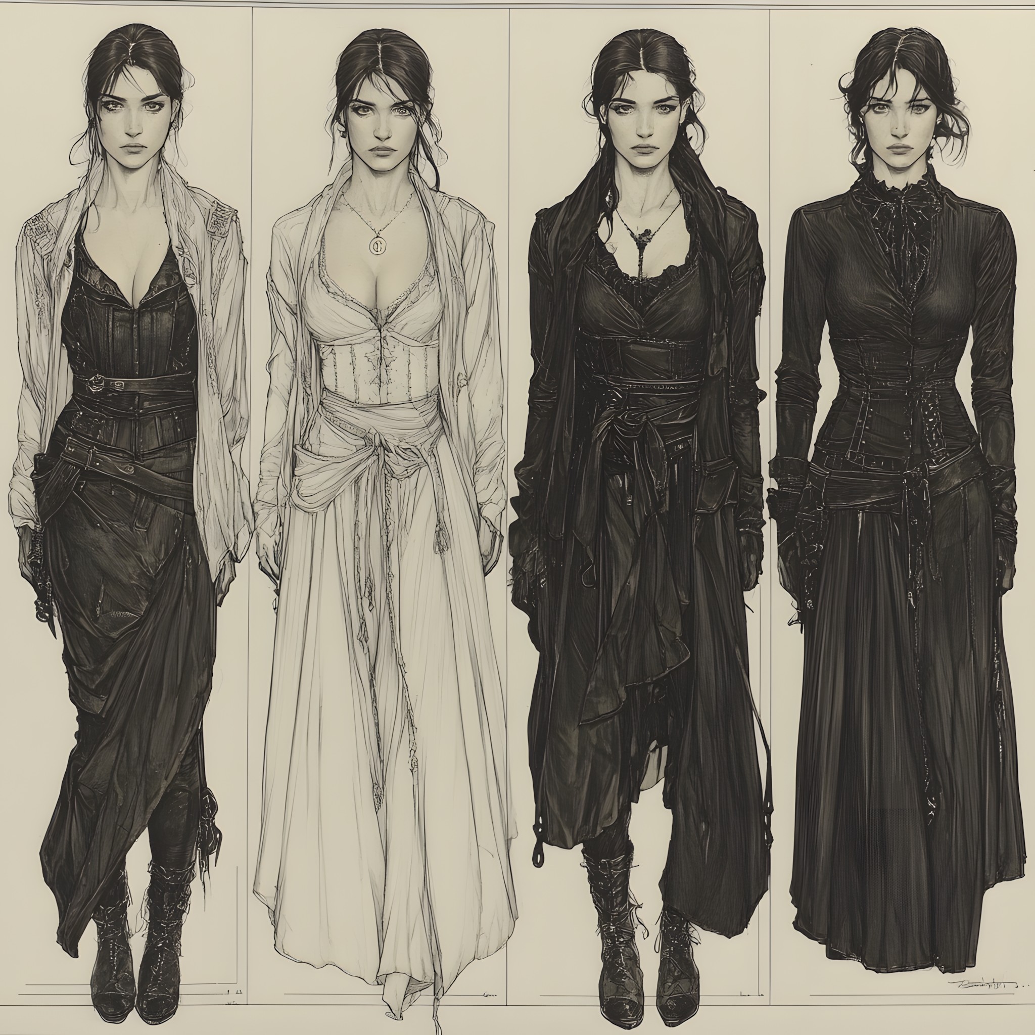 Fashion, Costume design, Fashion design, Costume, Fashion illustration, Gothic fashion, Victorian fashion, Goth subculture, Fictional character, CG artwork, Sketch