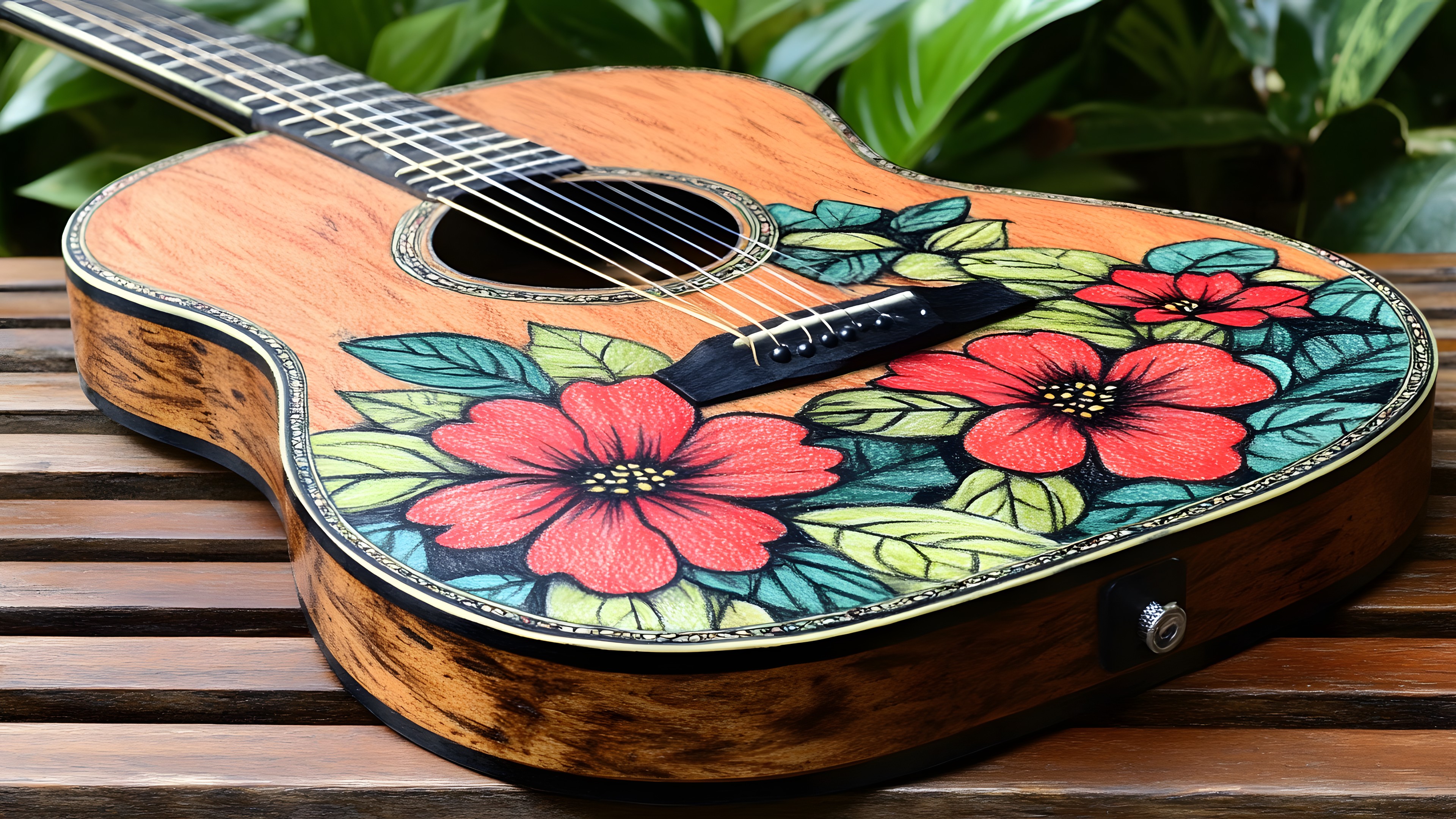 Chordophone, String instrument, Musical instrument, Plucked string instrument, Guitar, Folk instrument, Acoustic guitar, Flower Arranging, Flowerpot, Floristry, Houseplant, Floral design, Carbon fibers, Touch-me-not, Geraniums