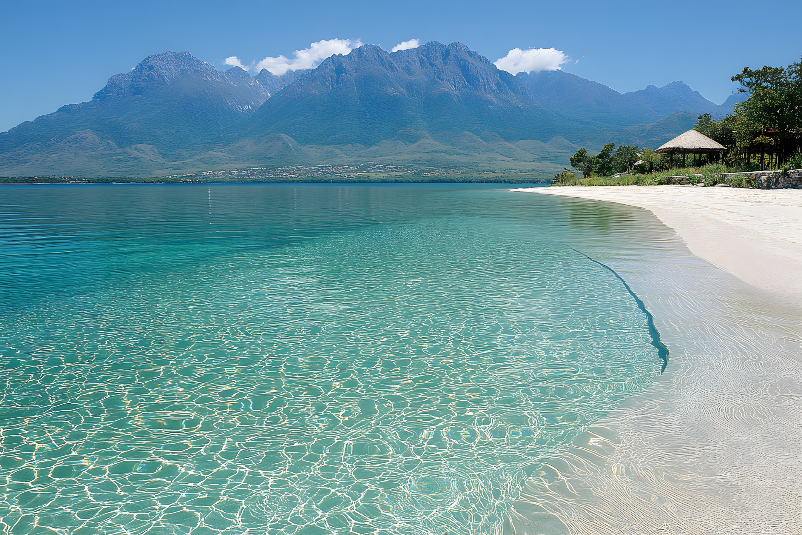 Blue, Water, Body of water, Mountain, Coastal and oceanic landforms, Beach, Hill, Sea, Coast, Shore, Mountain range, Ocean, Lake, Tropics, Caribbean, Bay, Island, Ridge, Sand, Sound