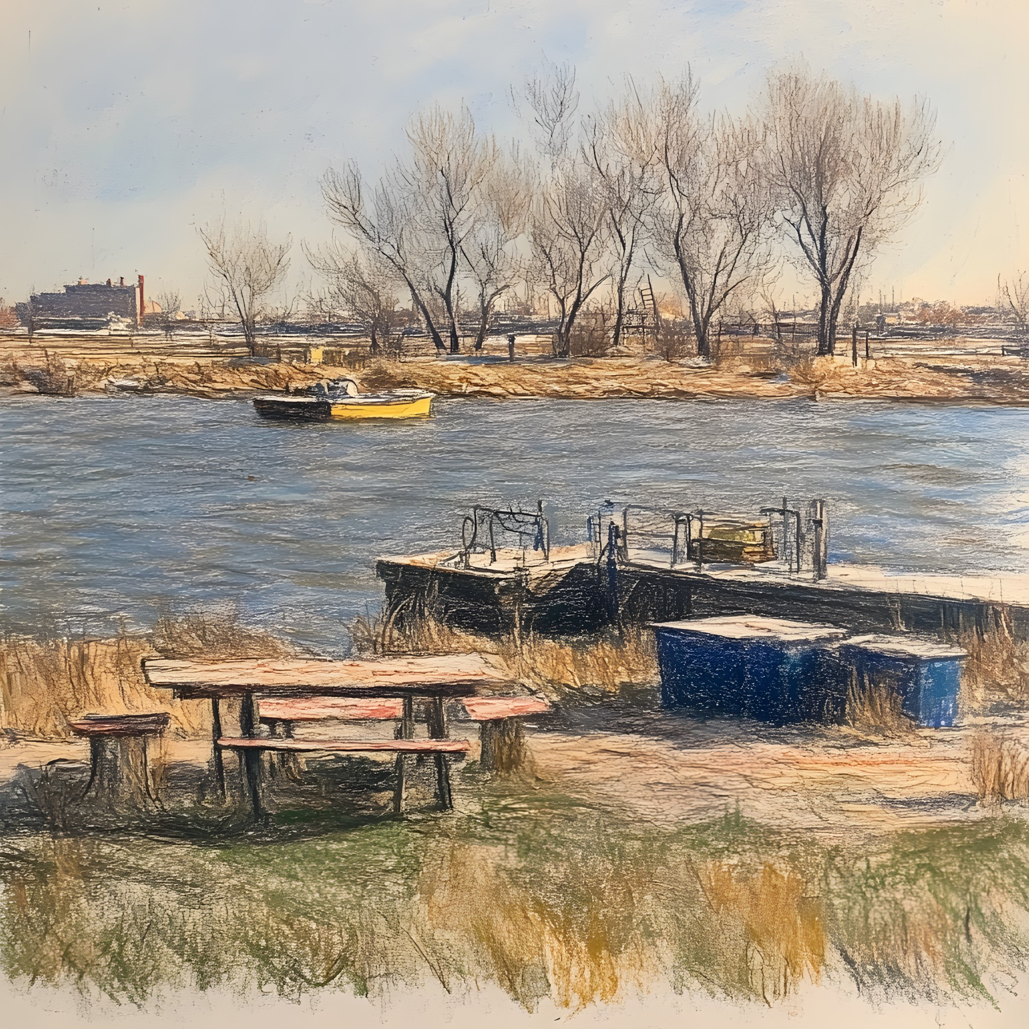 Bank, Boat, Wetland, Boats and boating--Equipment and supplies, Watercraft, River, Shore, Marsh, Paint, Fluvial landforms of streams, Floodplain, Watercolor painting, Salt marsh, Art Paint, Bayou, Fen, Loch, Water transportation