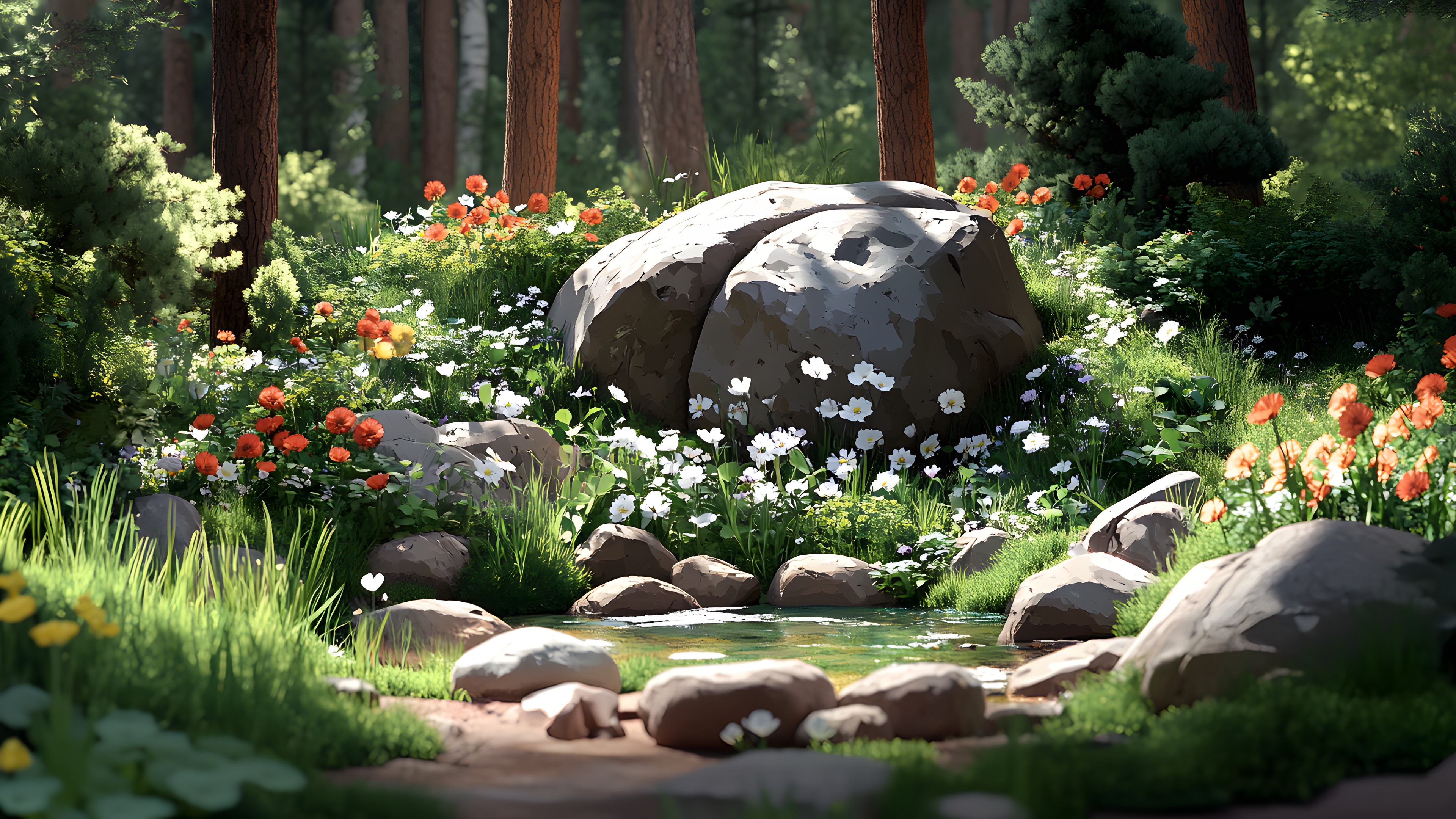 Plants, Natural landscape, Shrub, Rock, Plant community, Garden, Groundcover, Landscaping, Wildflower, Boulder, Herbaceous plant, Botanical garden, Conifers, Perennial plant, Evergreen, Vascular plant, Cupressaceae, Pine family, Fir