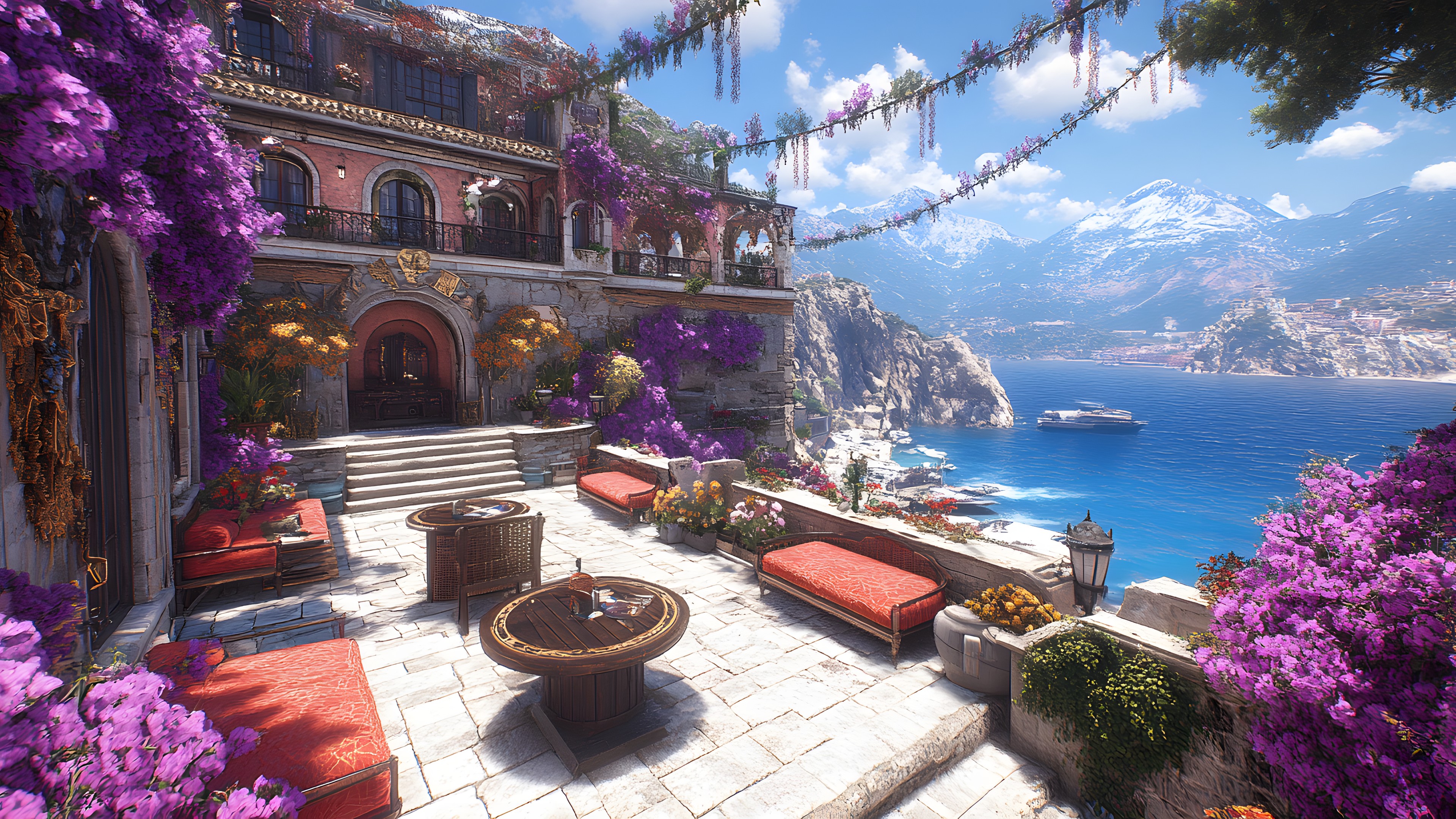 Resort town, Villa, Bay