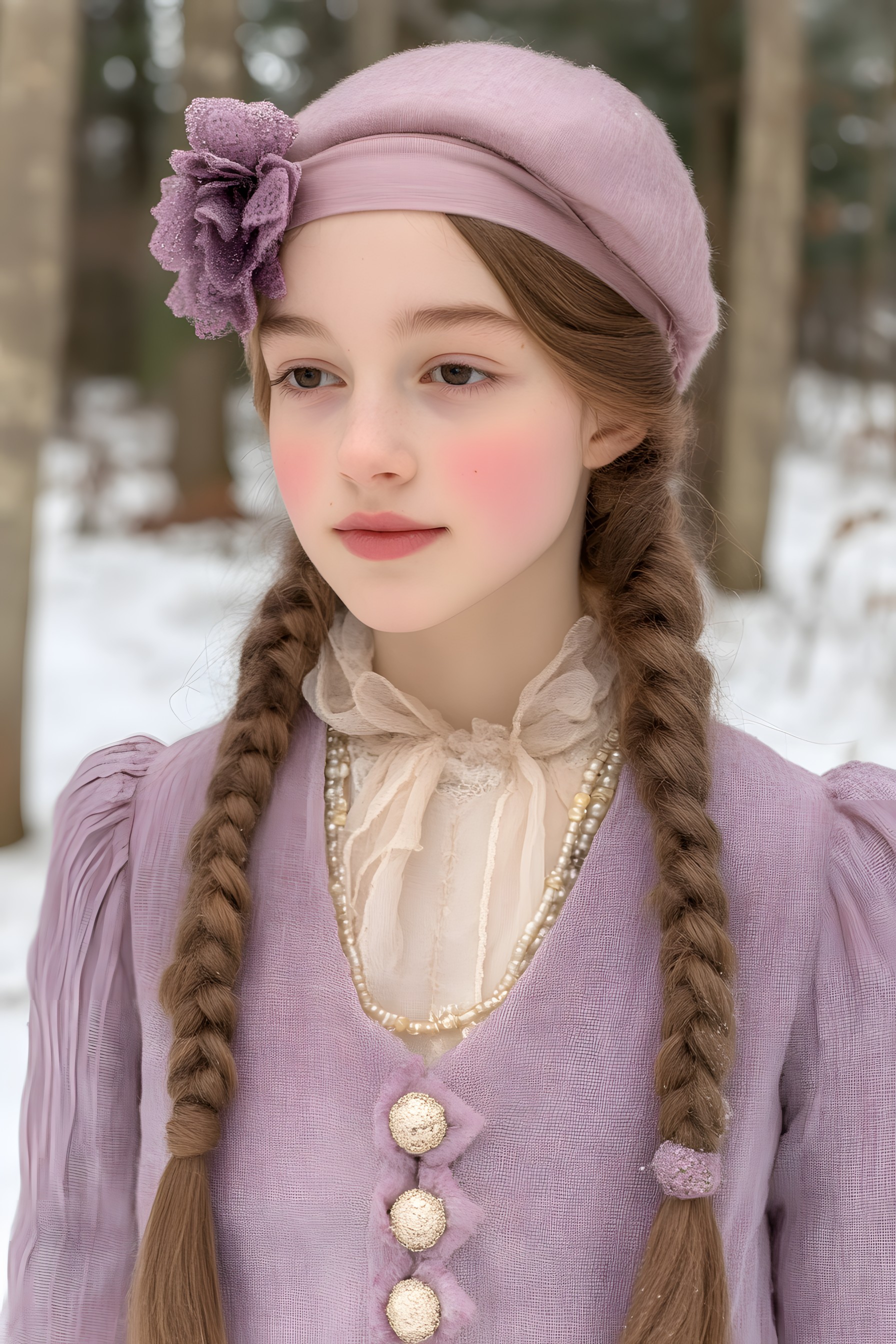 Pink, Headgear, Collar, Fashion, Hat, Child model, Child, Brown hair, Braid, Blond, Natural material, Toy, Wool, Costume, Woolen, Pigtail, Pattern, Doll, Photo shoot, Beanie