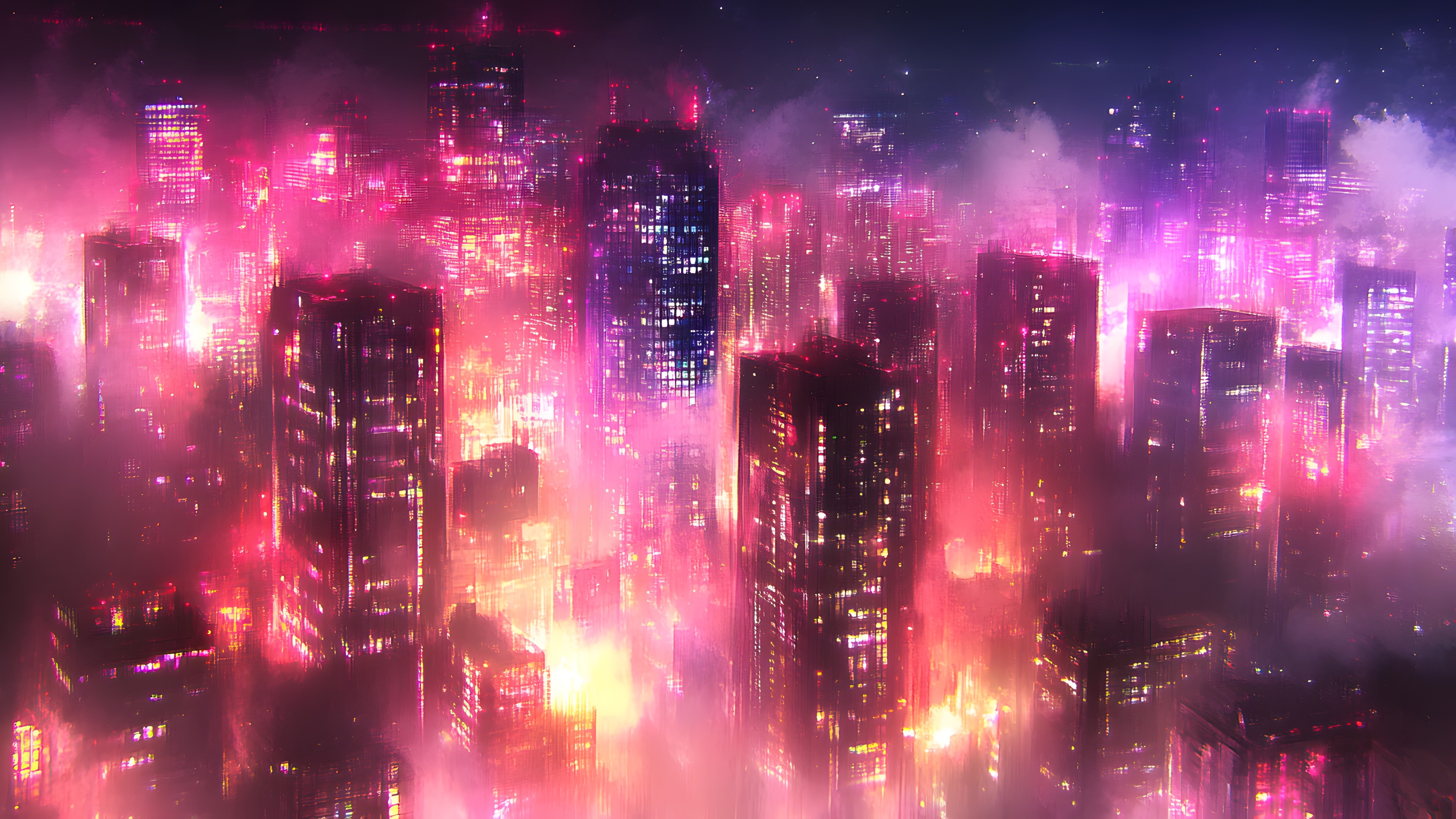 High-rise building, Pink, Metropolis, Cityscape, Skyscraper, Electricity, Night, Skyline, Graphics, Neon