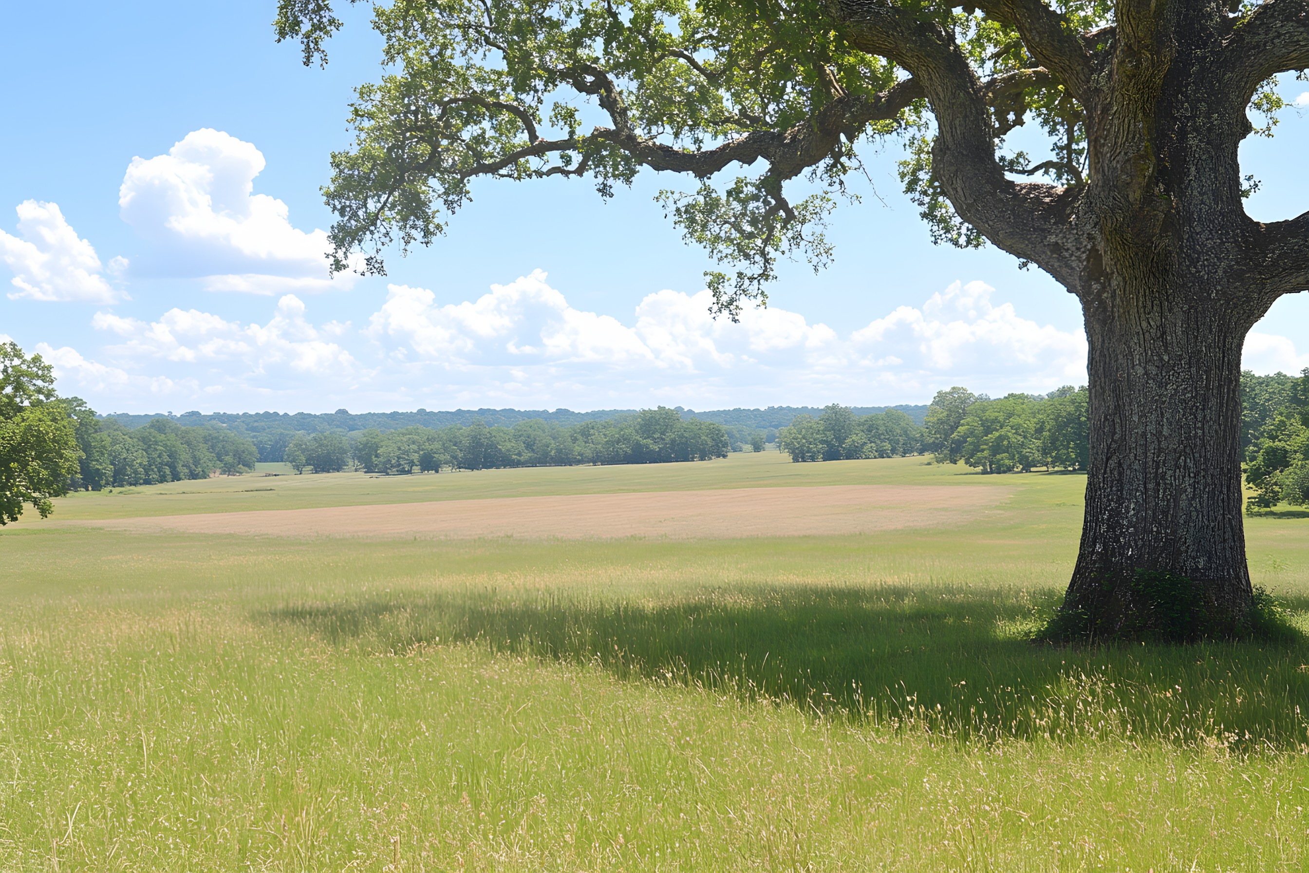 Daytime, Tree, Grass, Green, Natural environment, Grassland, Natural landscape, Vegetation, Plain, Ecoregion, Field, Land lot, Landscape, Meadow, Pasture, Prairie, Grasses, Rural area, Agriculture, Savanna