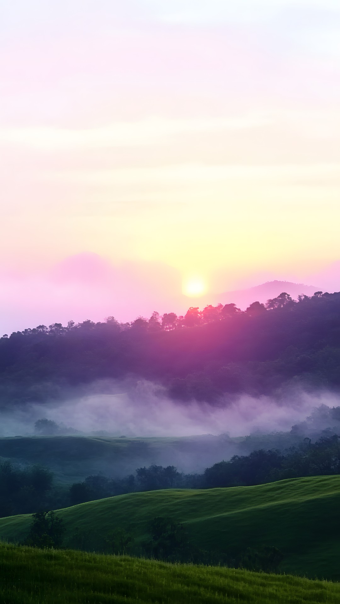 Nature, Natural landscape, atmospheric phenomenon, Hill, Sunrise, Cloud, Grassland, Afterglow, Dusk, Sunset, Morning, Sunlight, Hill station, Evening, Red sky at morning, Meadow, Valley, Dawn, Mist, Meteorological phenomenon