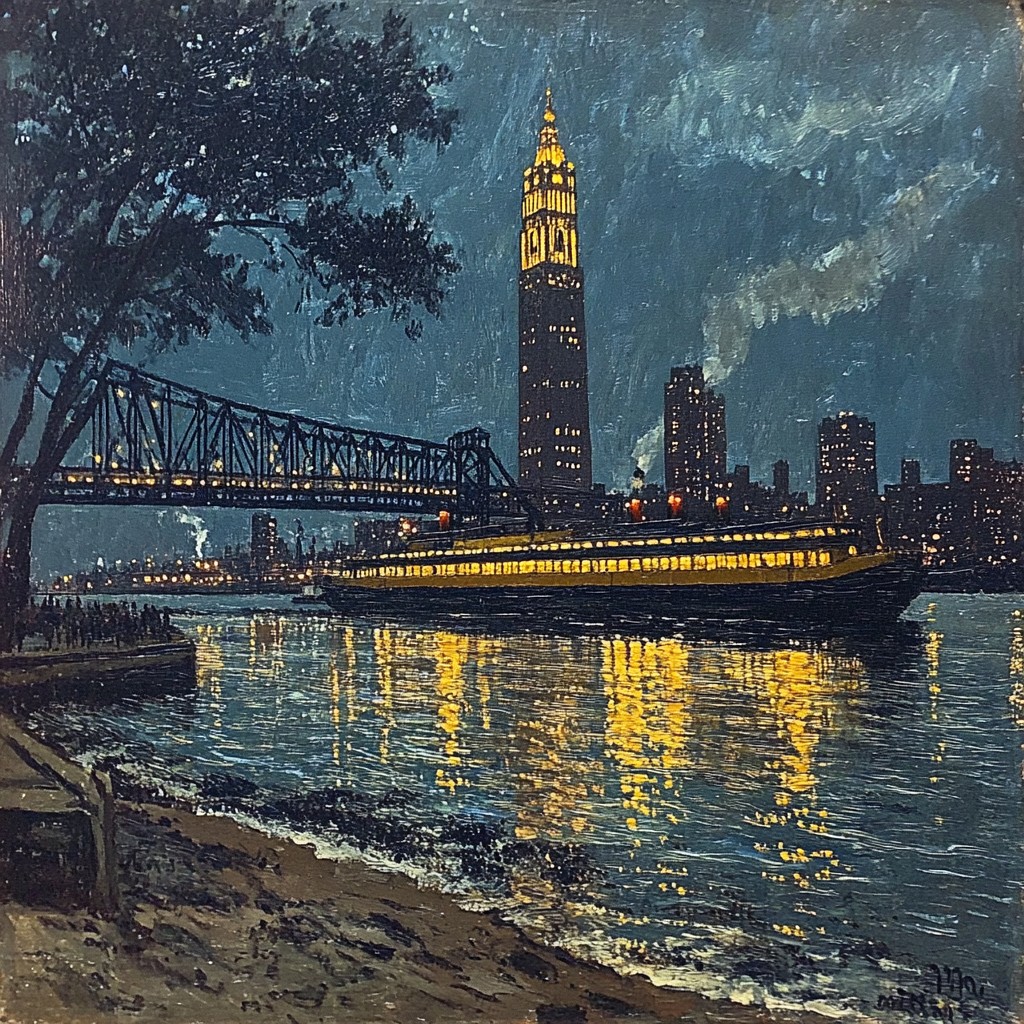 Waterway, Bridge, City, Tower, Metropolitan area, Skyscraper, High-rise building, River, Metropolis, Skyline, Cityscape, Channel, Clock tower, Reflection, Spire, Boat, Evening, Canal, Naval architecture, Beam bridge