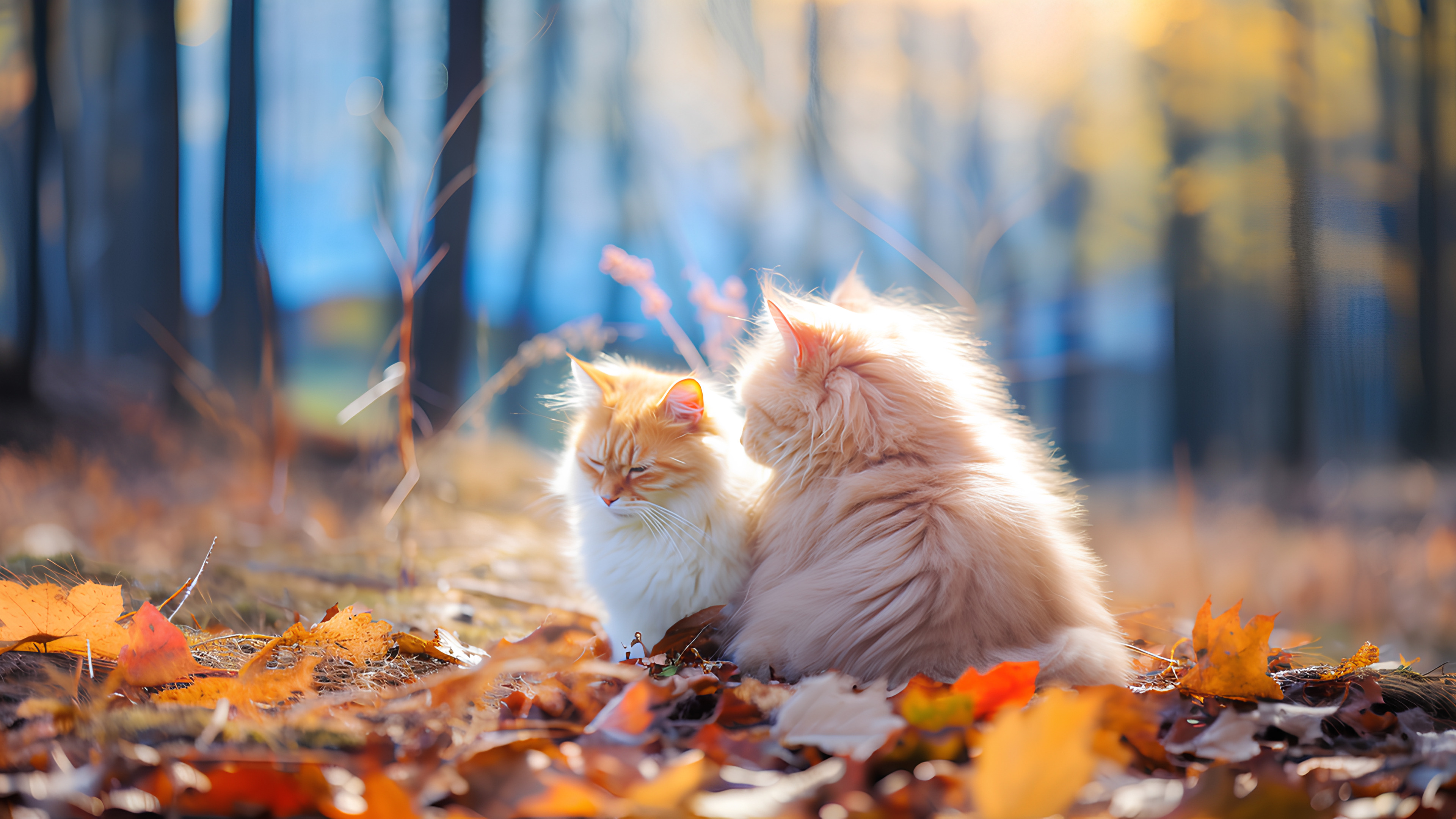 Cat, Felidae, Carnivore, Orange, Sunlight, Wood, Small to medium-sized cats, Fawn, Grass, Whiskers, Natural landscape, Snout, Deciduous, Plant, Fur, Twig