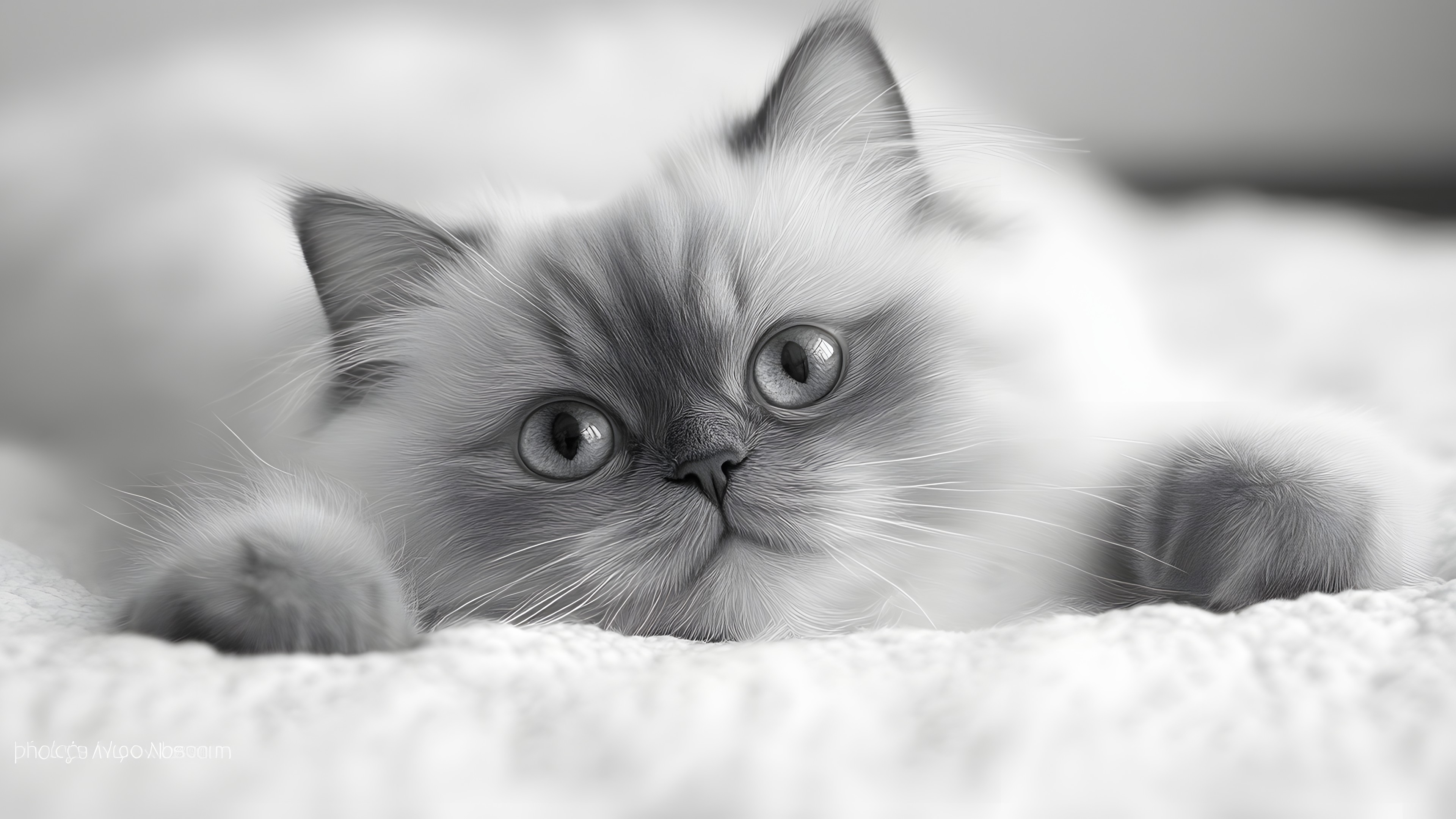 Cat, Felidae, Felinae, Vertebrate, Whiskers, Carnivores, Facial expression, Close-up, Snout, Monochrome photography, Fur, Grey, Black and white, Kitten, Persian cat