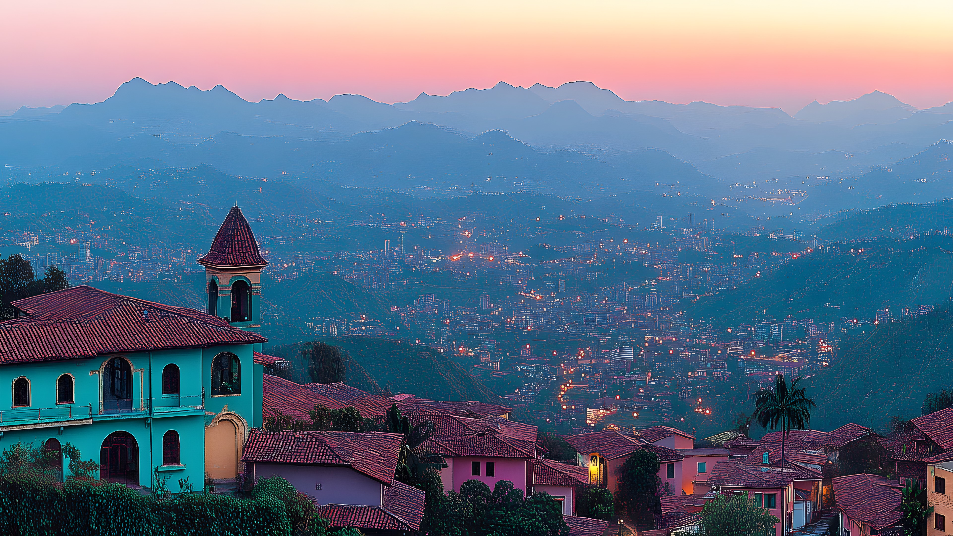 Mountainous landforms, Hill, Mountain, Hill station, Mountain range, Tourist attraction, Village, Valley, Mountain Village, Ridge, Bird's-eye view, Evening, Alps, Summit, Massif, Mount Scenery
