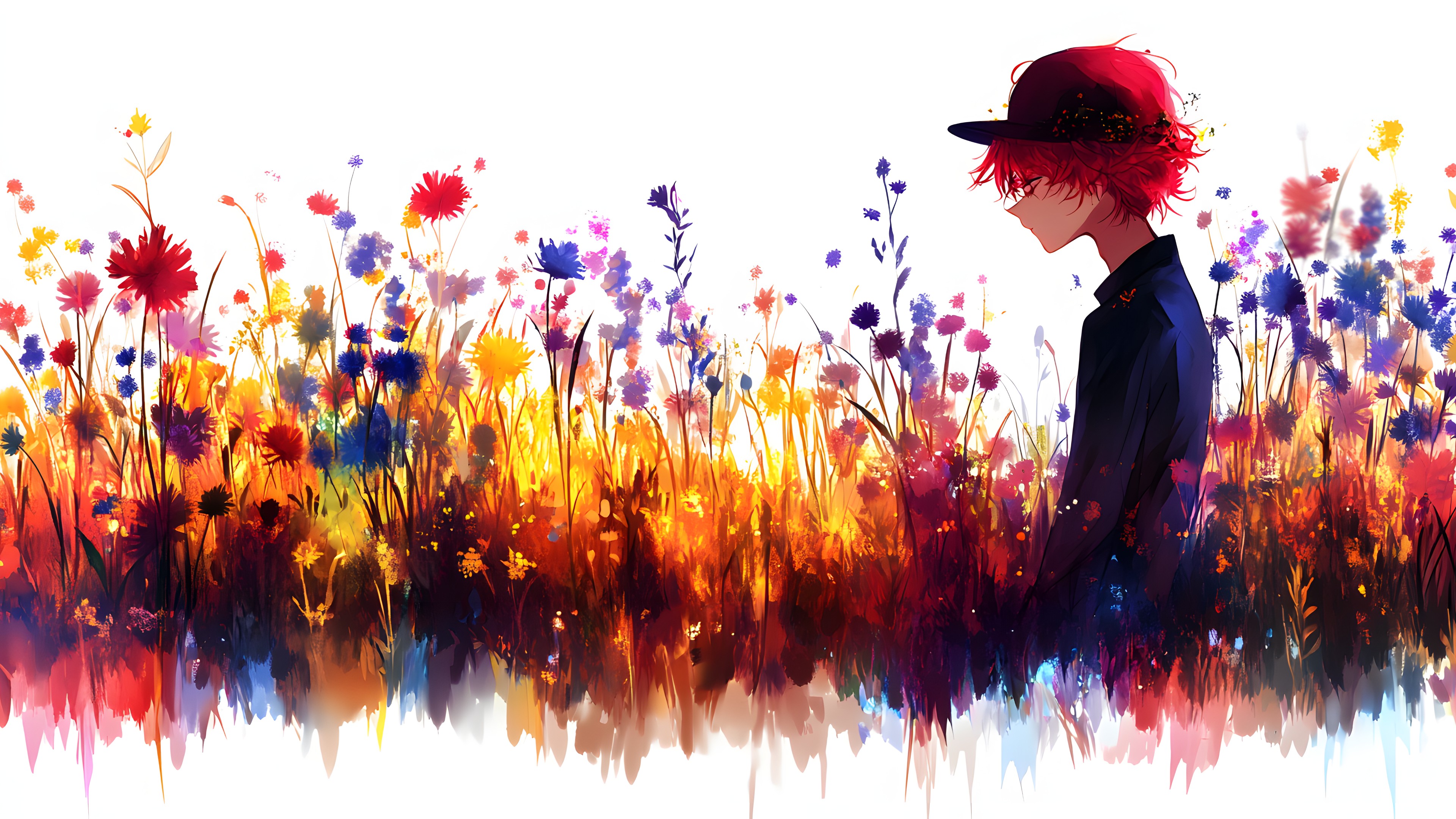 Red, Petal, Cartoon, Animation, Anime, Wildflower, Animated cartoon, CG artwork, Red hair