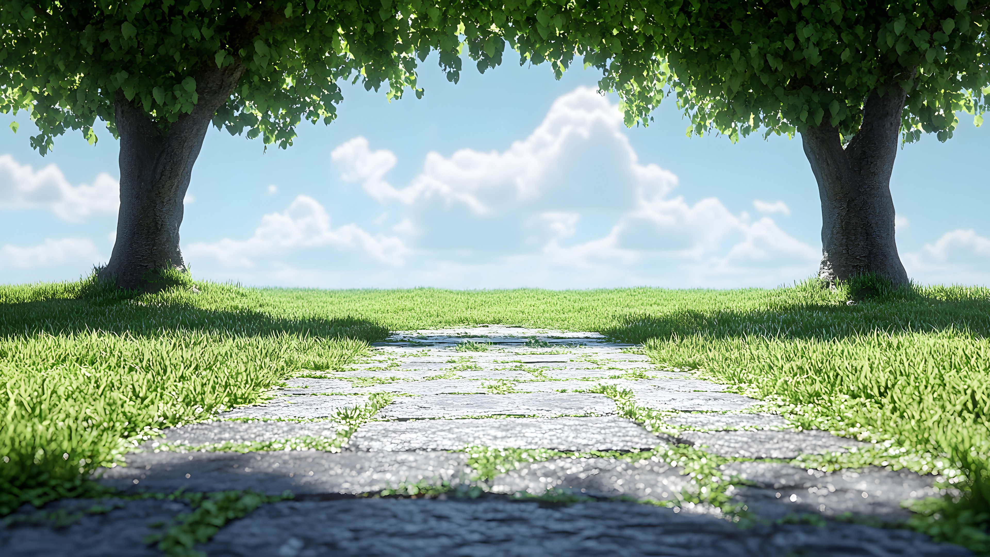 Green, Grass, Nature, Woody plant, Sunlight, Lawn, Garden, Field, Shade, Landscaping, Symmetry, Plantation, Park, Shadow, Walkway, Path, Agriculture