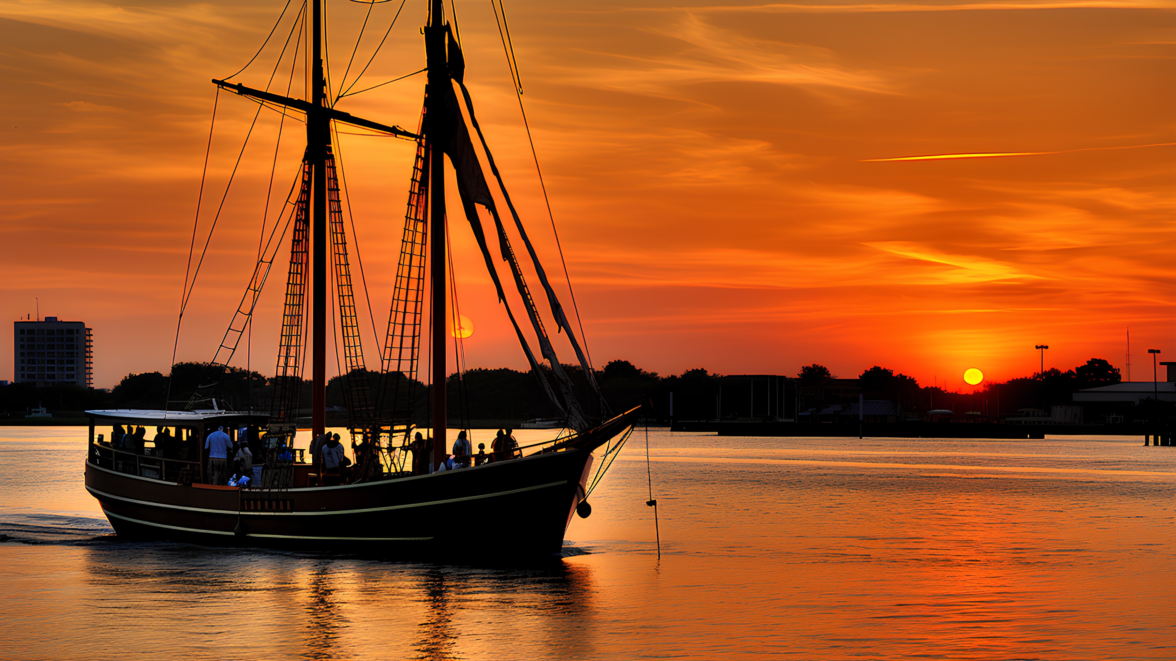 Water, Boat, Sky, Cloud, Watercraft, Afterglow, Vehicle, Mast, Dusk, Lake, Sunset, Sunrise, Sailboat, Red sky at morning, Horizon, Ship, Calm, Harbor, Dock, Water transportation