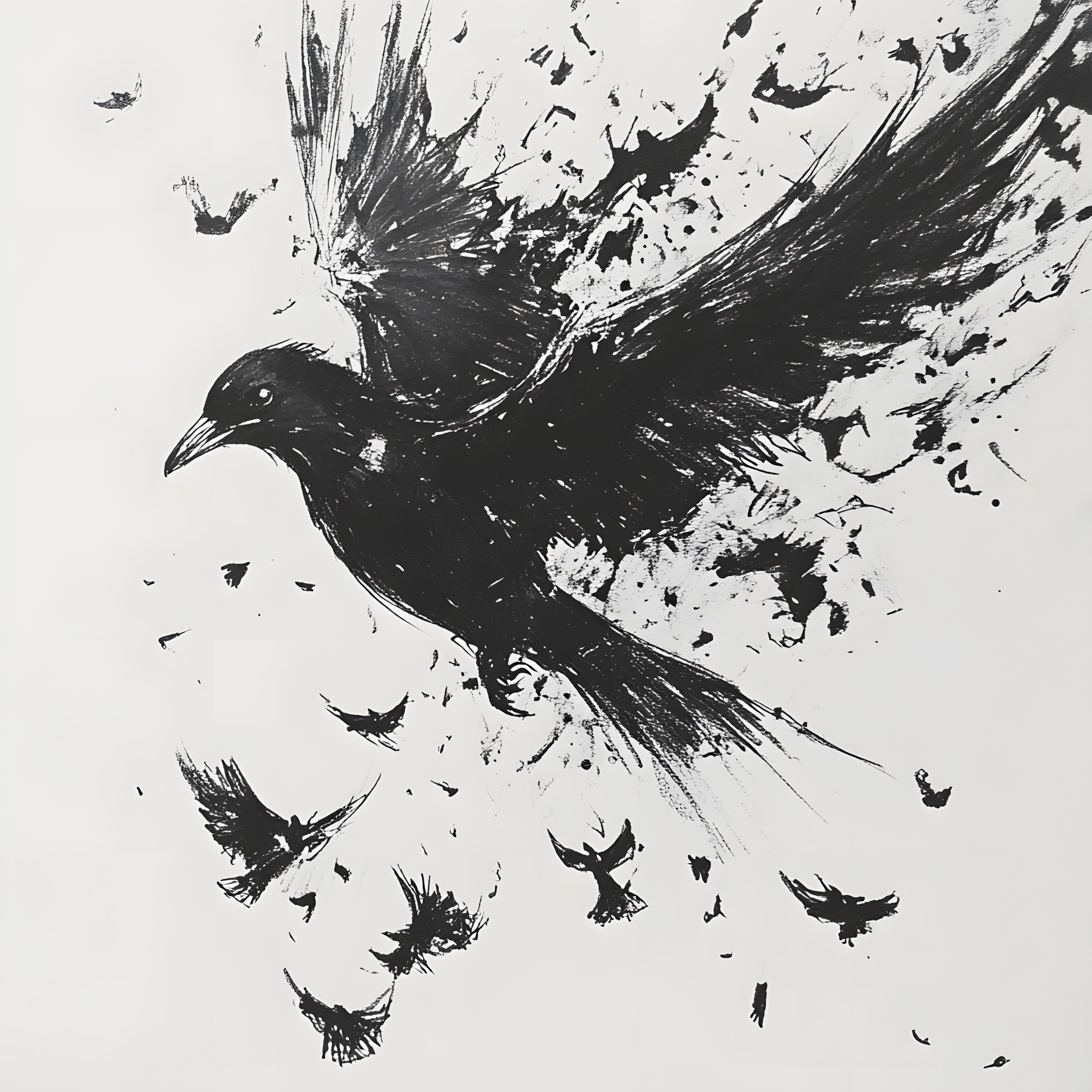 Bird, White, Monochrome photography, Wing, Beak, Black, Black and white, Drawing, Monochrome, Crow family, Feather, Sketch, Crows, Songbirds, Graphics, Common raven, Passerine, American crow, Flight, Fish crow