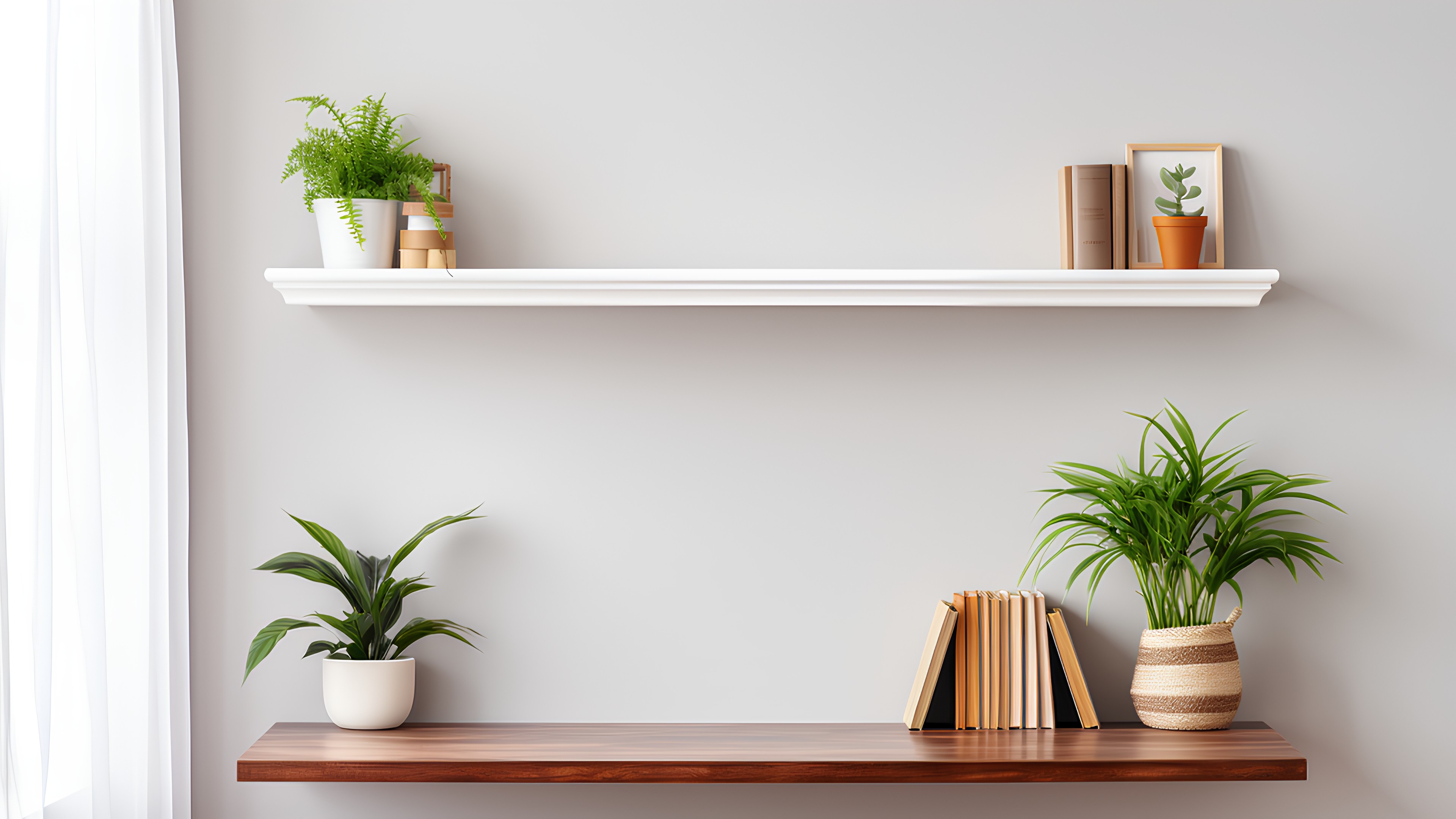 Plant, Property, Furniture, Flowerpot, Houseplant, Shelving, Rectangle, Wood, Interior design, Floor, Grey, Shelf, Wall, Line, Terrestrial plant, Hardwood, Flooring, Font, Living room, Room