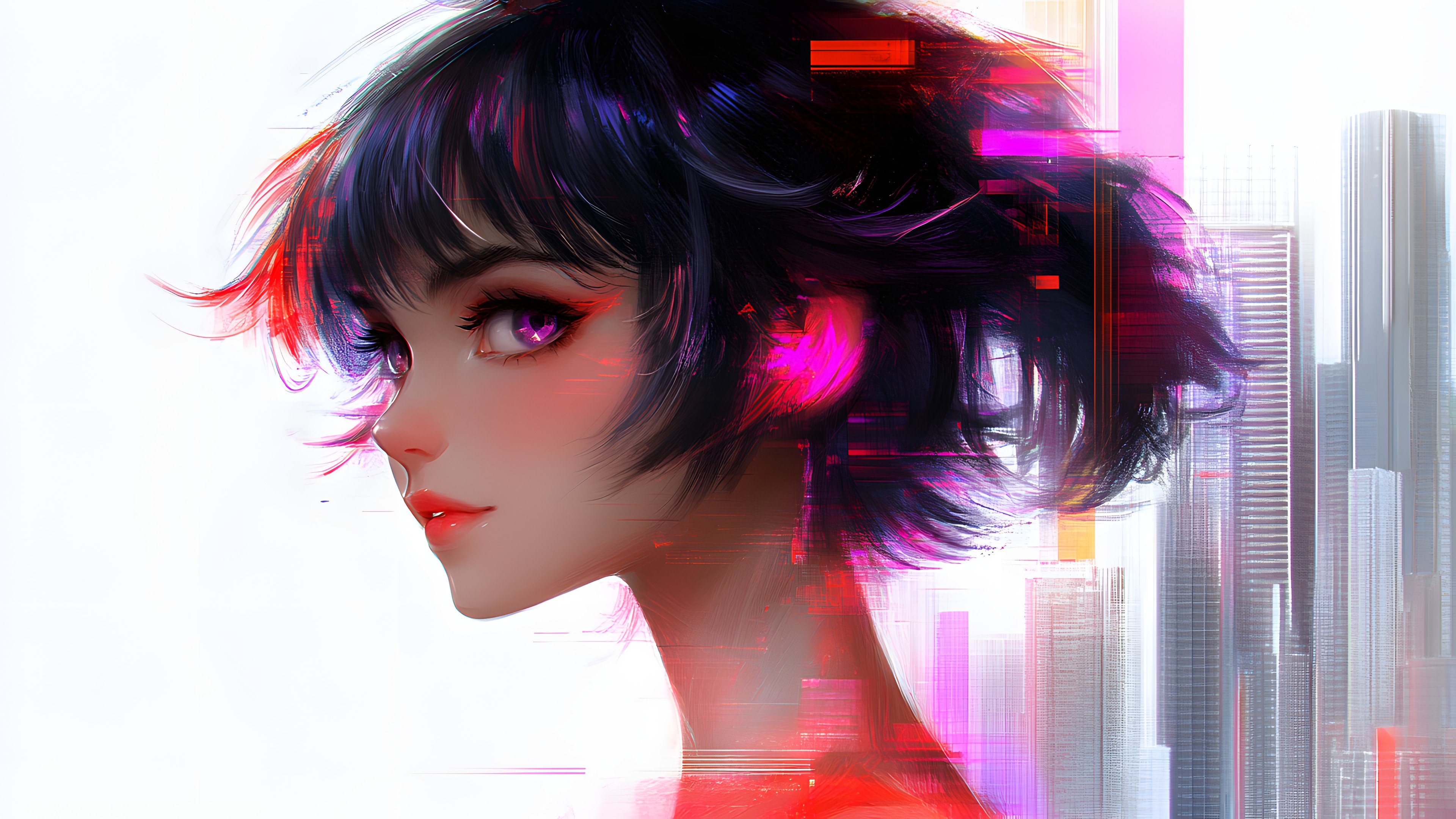 Lips, Red, Hairstyle, Eyelash, Beauty, Eye, Facial expression, Black hair, Art, Pink, Bangs, CG artwork, Animation, Cartoon, Anime, Hime cut, Animated cartoon, Graphics, Wings, Fictional character