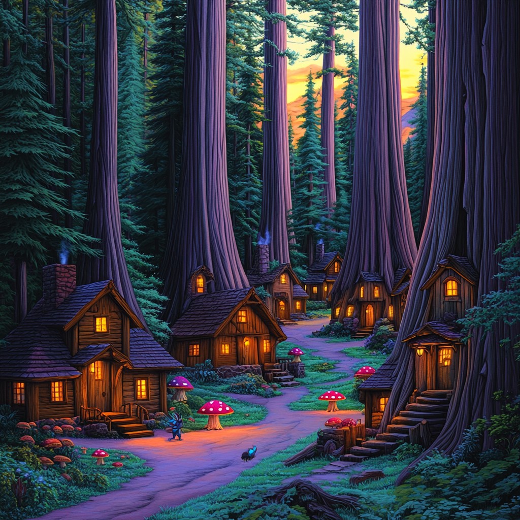 Forest, Woody plant, Jungle, Animation, Woodland, Old-growth forest, Design, Spruce-fir forests, Night, Hut, Giant sequoia, Log cabin, Northern hardwood forest, Garden buildings, Temperate broadleaf and mixed forest