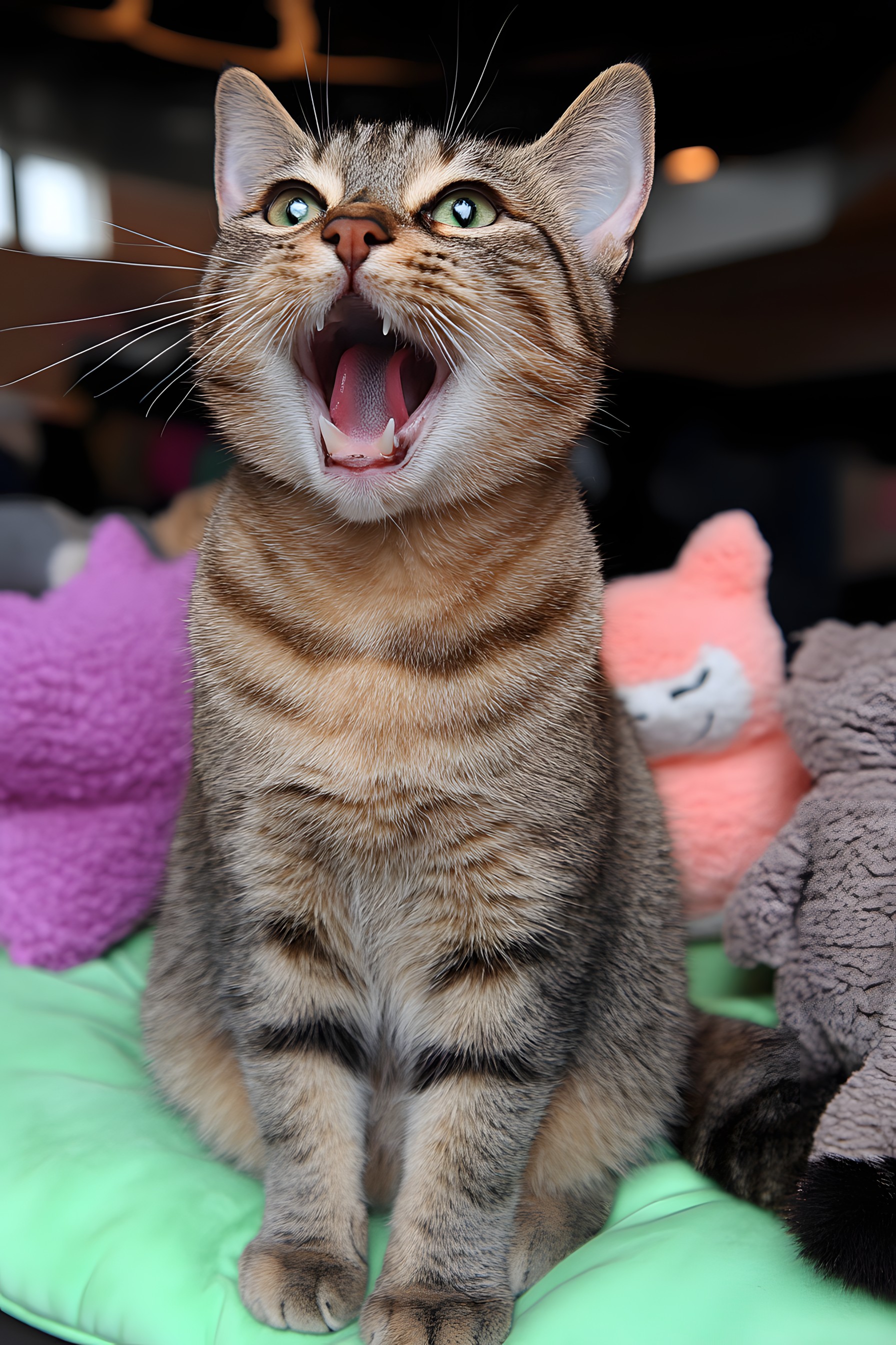 Cat, Felidae, Carnivores, Whiskers, Felinae, Facial expression, Tooth, Snout, Fur, Tongue, Domestic short-haired cat, Paw, Fang, Yawn, Kitten, Tail