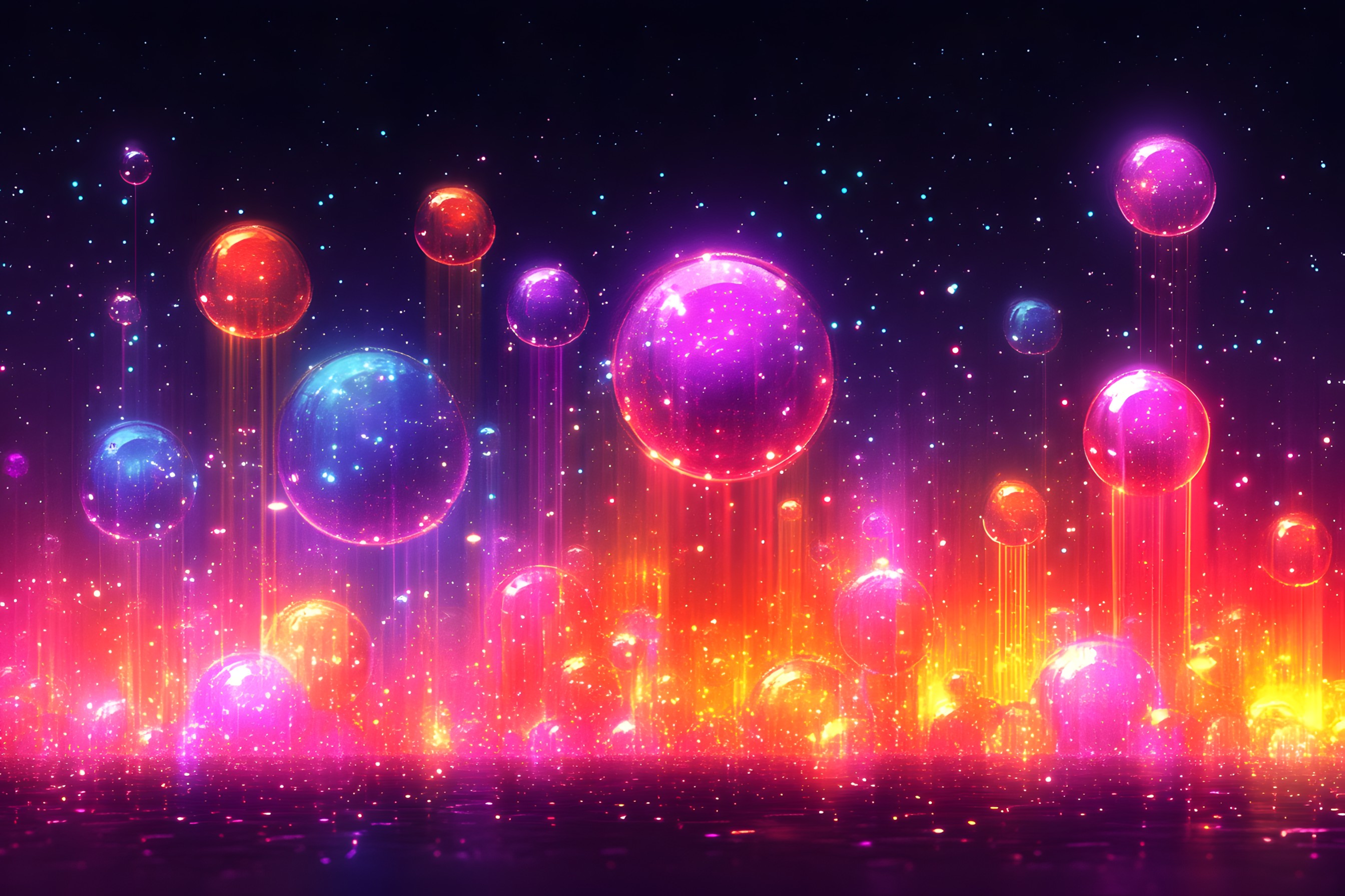 Blue, Red, Pink, Orange, Sphere, Night, Purple, Universe, Lens flare, Astronomical object, Graphics, Graphic design, Design, Star, Science, Outer space, Fractal art, Bubble, Visual Effect Lighting