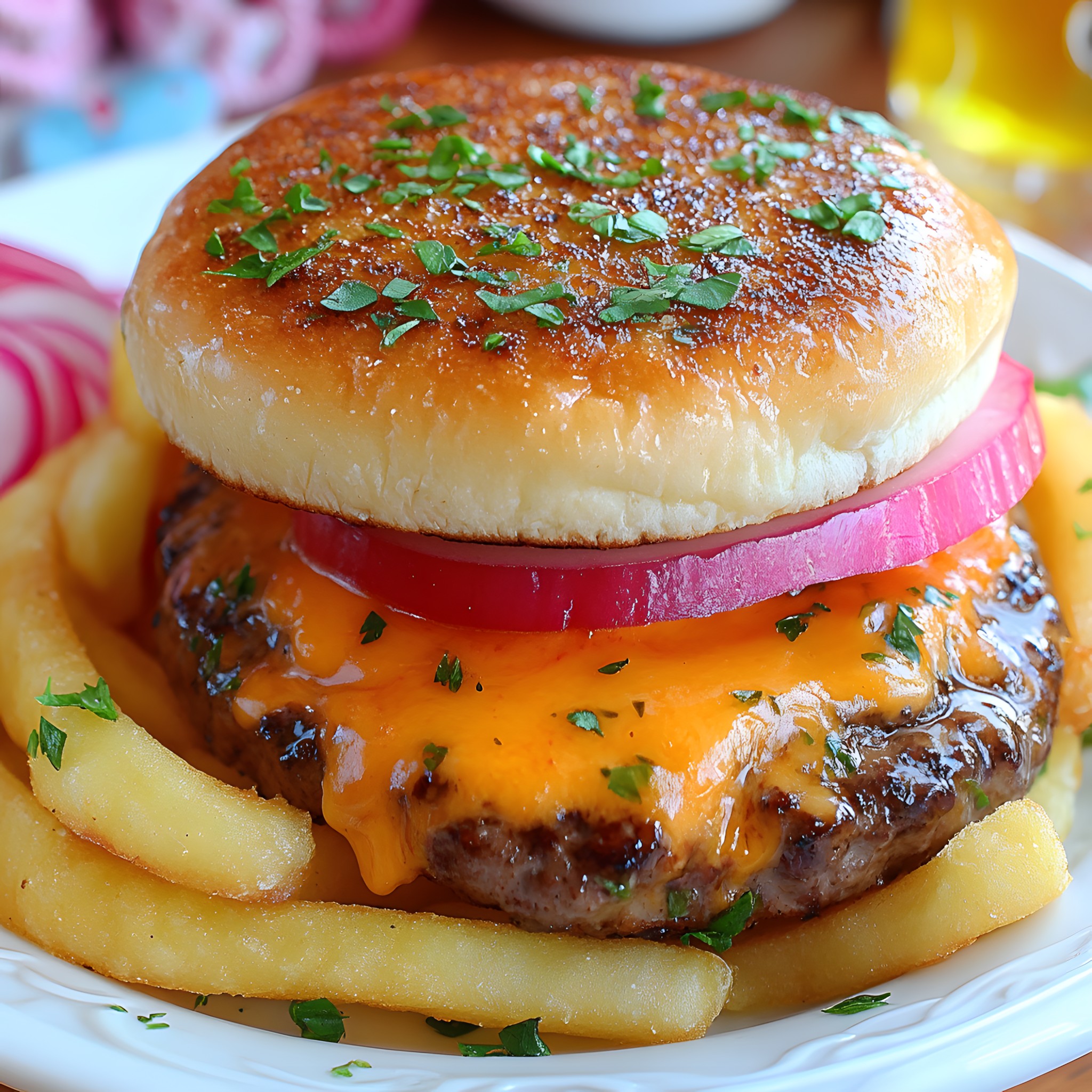 Food, Ingredient, Fast food, Tableware, Hamburger, Bread, Bun, Sandwich, Meat, Finger food, Recipe, Cheeseburger, Comfort food, Cheese, Breakfast, Fried food, Junk food, Cooking, Staple food, Side dish