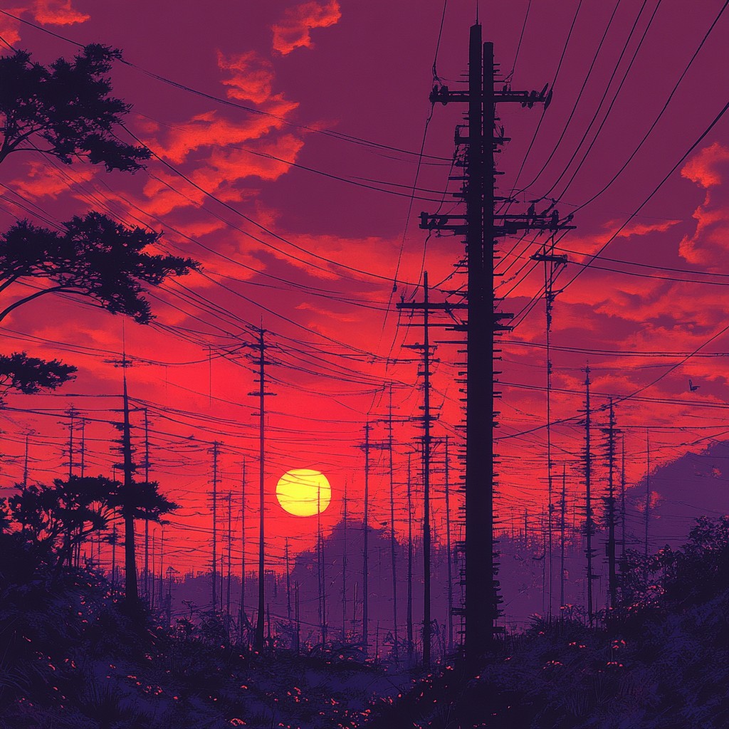 Sky, Cloud, Atmosphere, Afterglow, Nature, Dusk, Orange, Plant, Electricity, Red sky at morning, Overhead power line, Natural landscape, Sunset, Sunrise, Transmission tower, Horizon, Landscape, Evening, Heat, Public utility