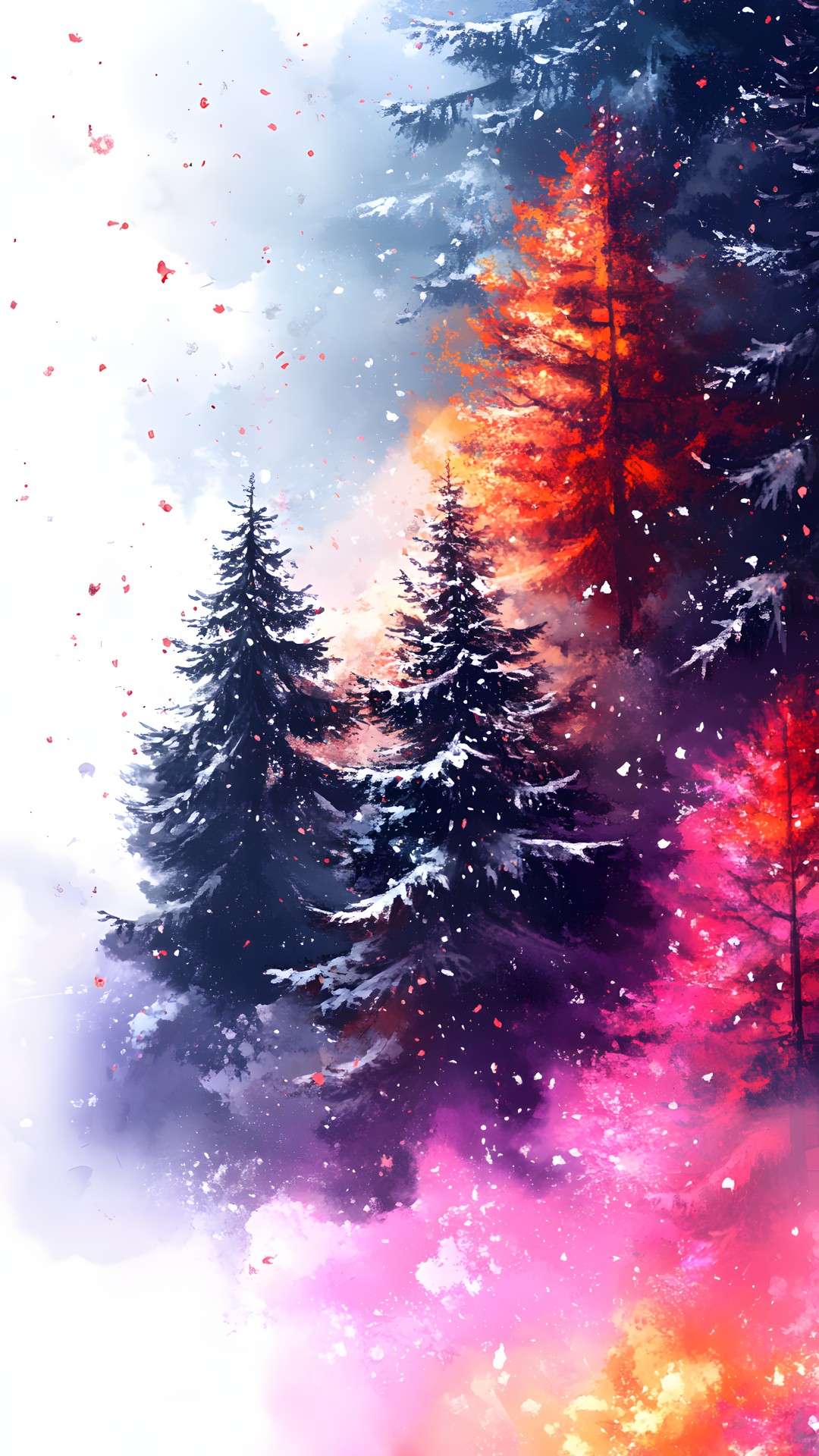 Red, Winter, Watercolor painting, Conifers, Paint, Acrylic paint, Fir, Snow, Spruce-fir forests, Pine family, Art Paint, Precipitation